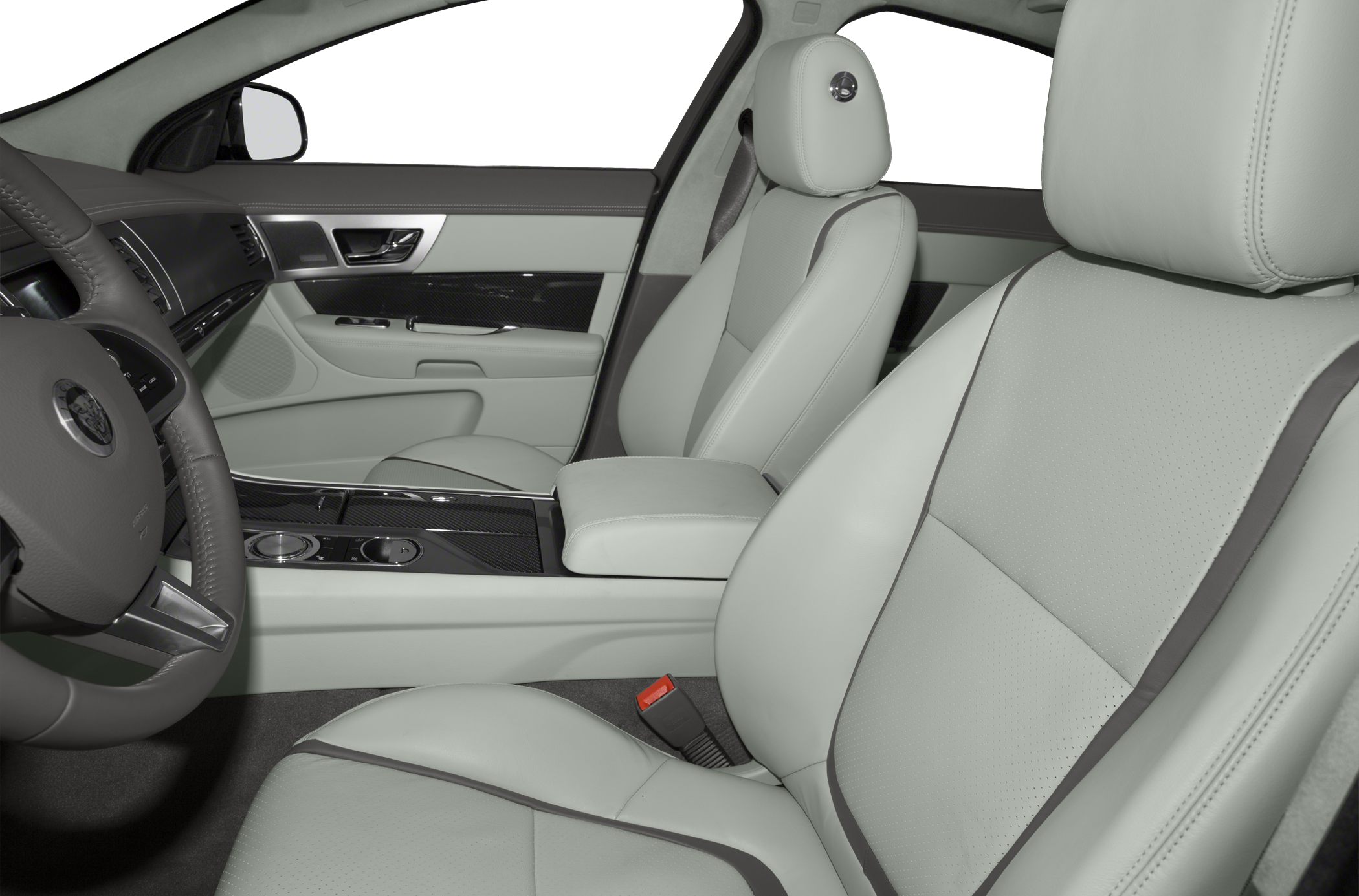 Luxury leather front seats and detailed dashboard interior