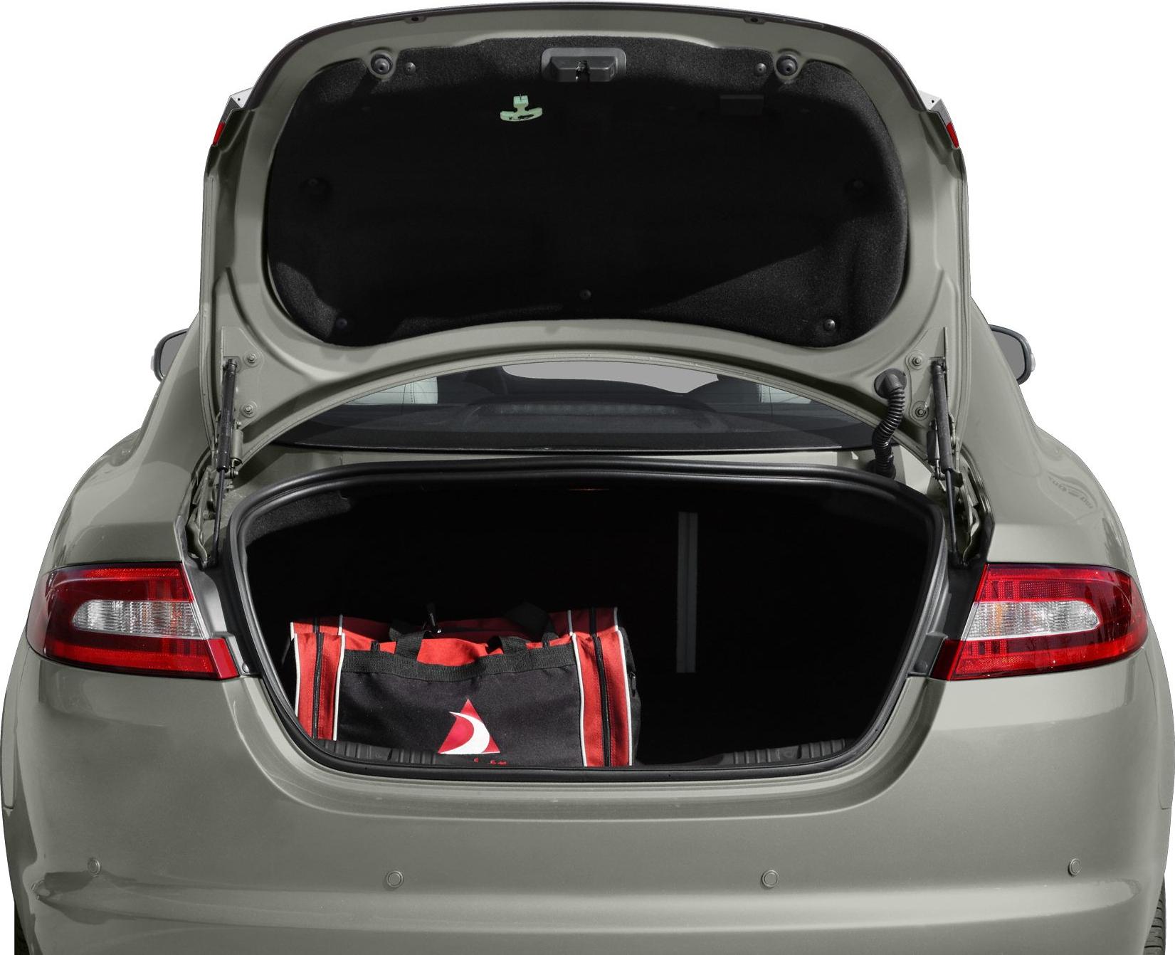 Trunk open with red and black storage bag