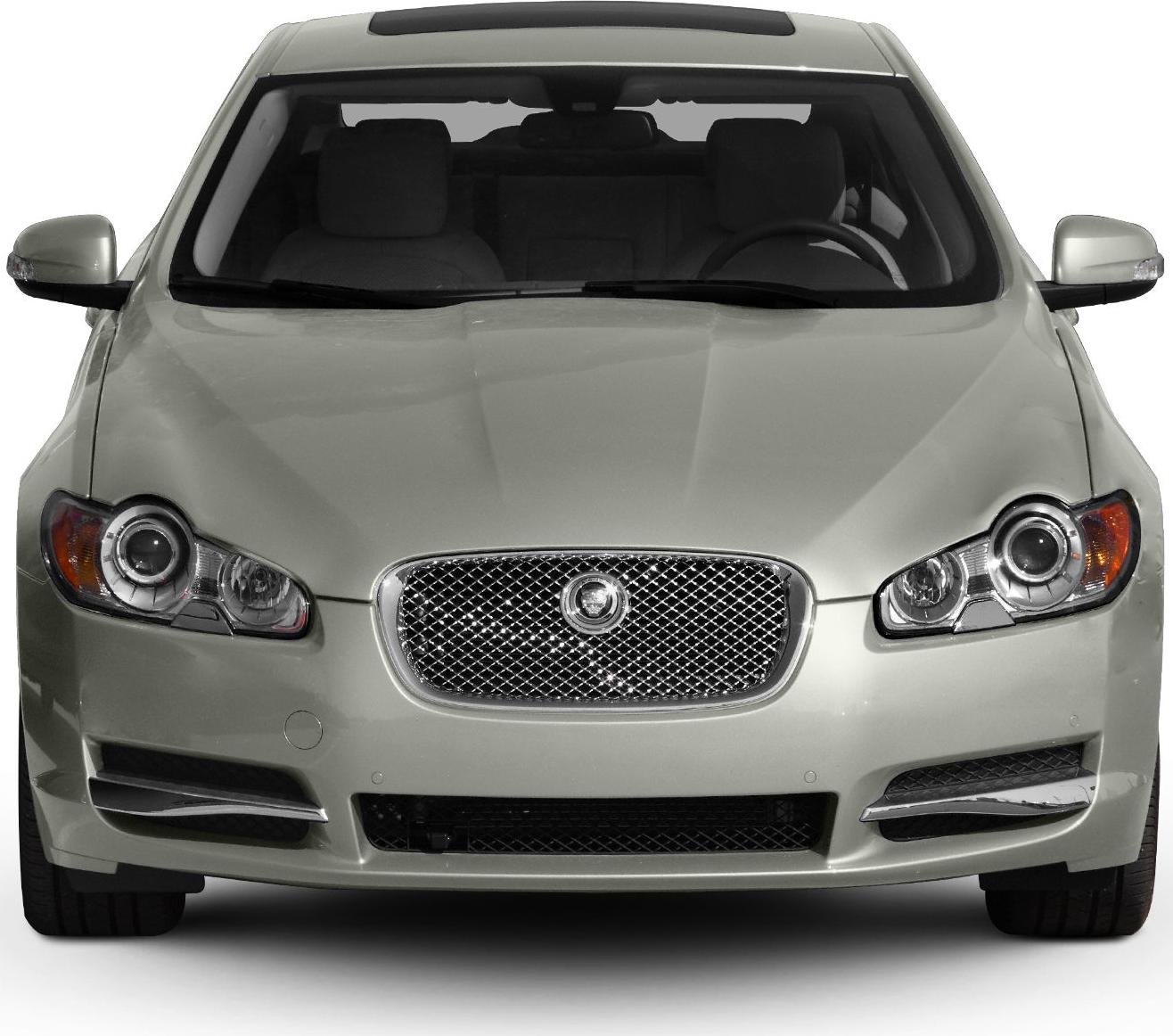 Front view with chrome mesh grille and dual circular headlights