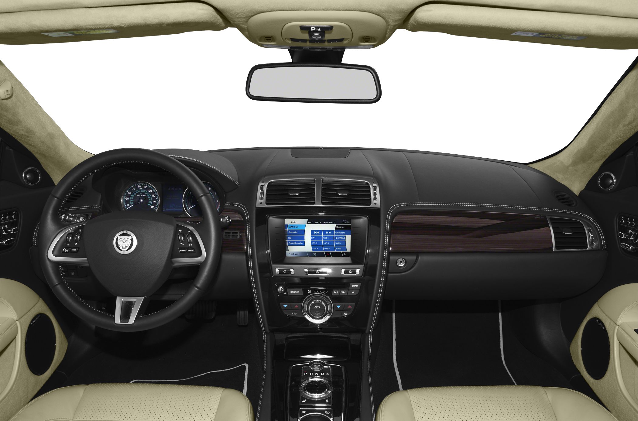 Luxury car interior dashboard with leather seats and digital display