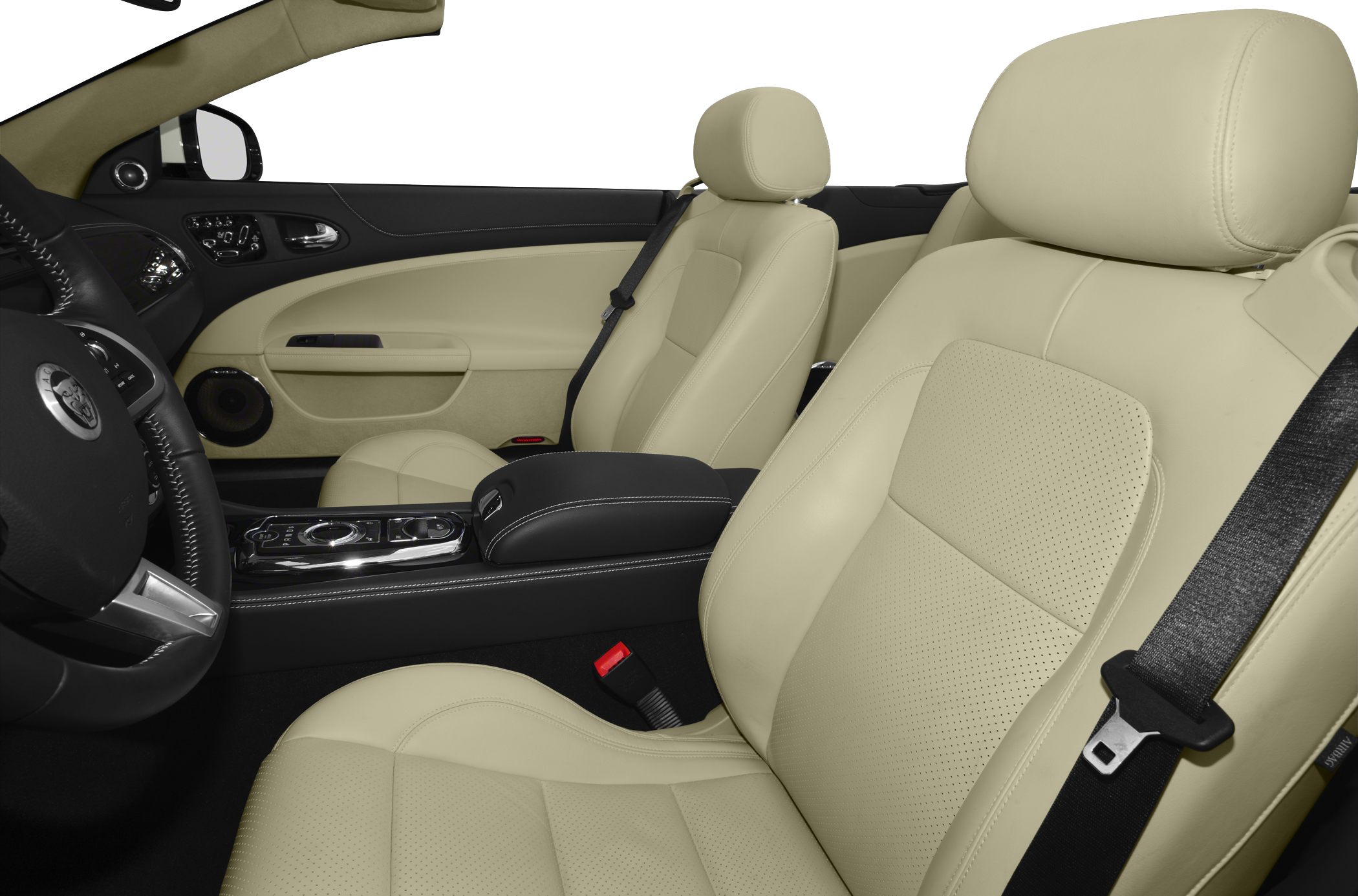 Beige leather seats and central console in luxury convertible