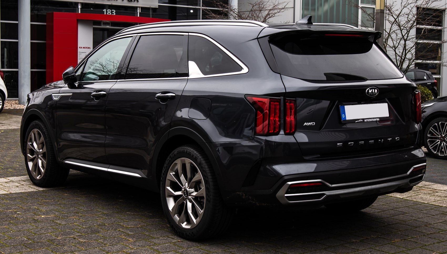 Rear view of SUV with vertical LED taillights and alloy wheels
