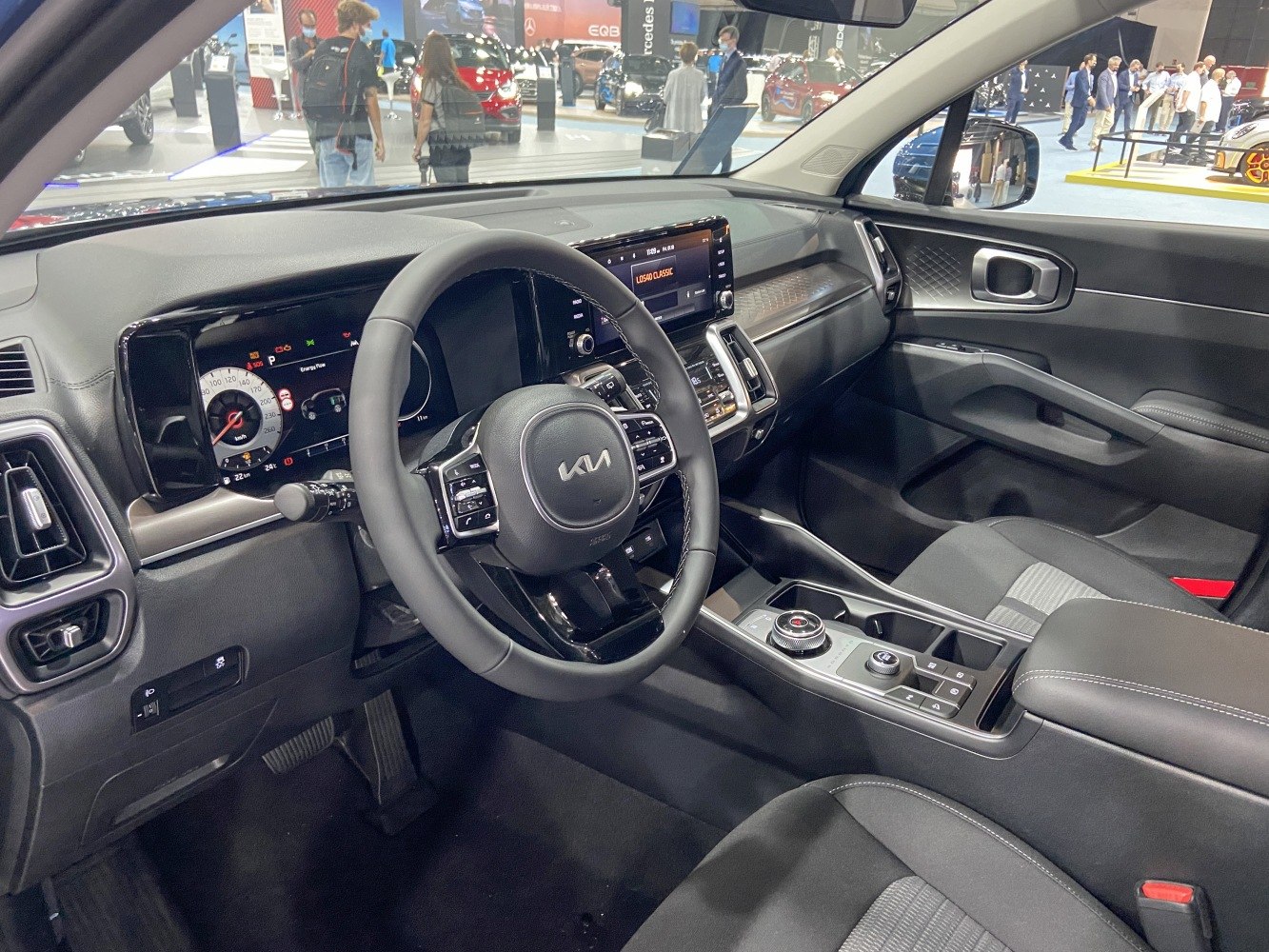 Digital dashboard with multi-function steering wheel and modern infotainment system
