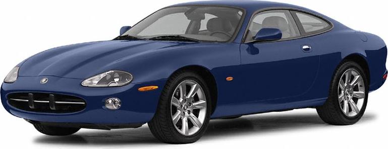 Front and side view of sleek blue sports coupe with alloy wheels