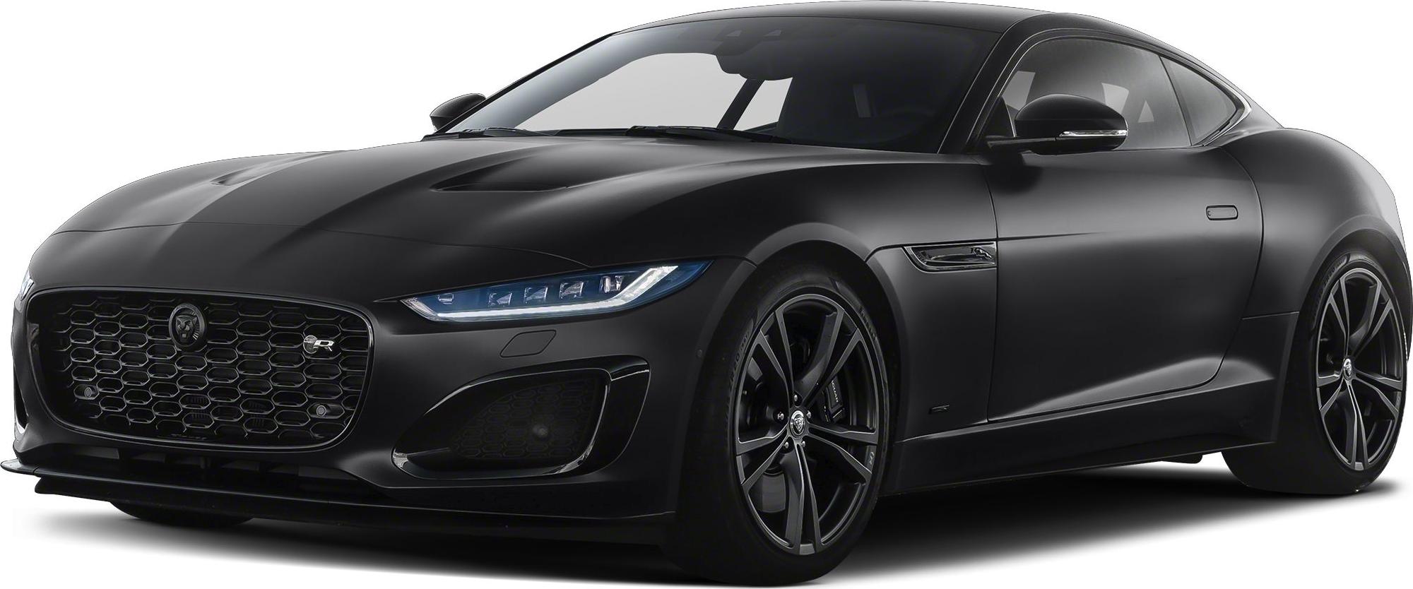 Sleek black coupe front with honeycomb grille, LED headlights and alloy wheels