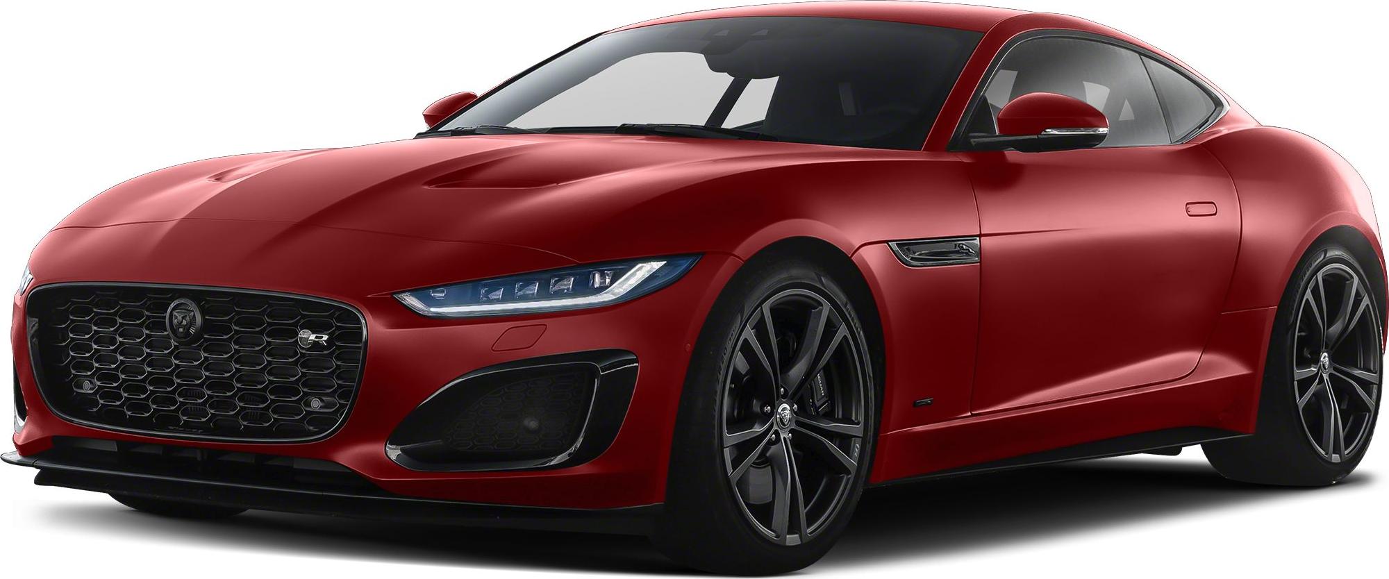 Red coupe with aggressive black grille and sleek LED headlights