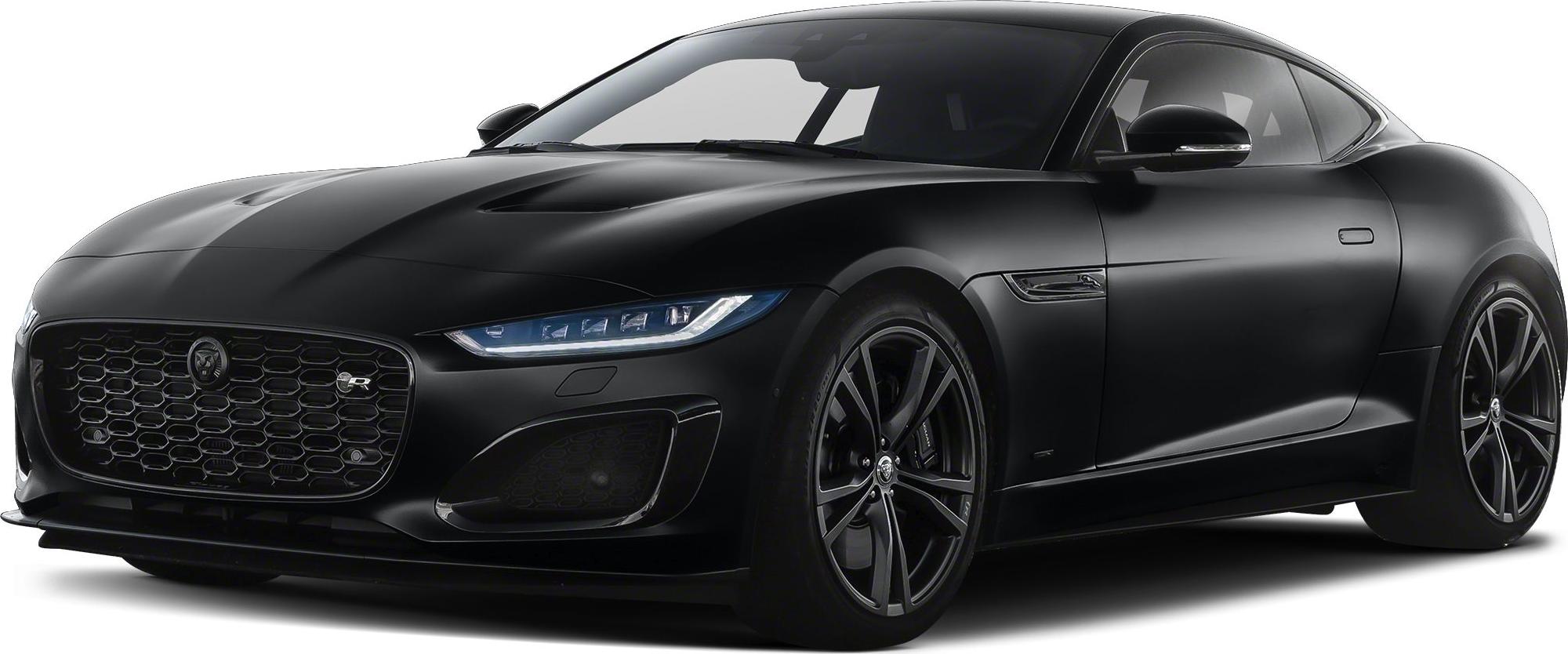 Front-side view of a sleek coupe with aerodynamic design and LED headlights