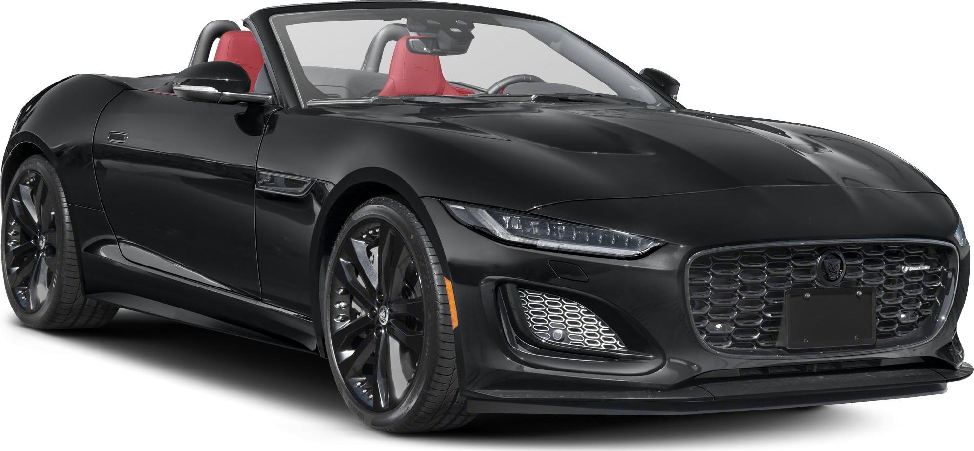 Front view of a sleek convertible with LED headlights and black alloy wheels