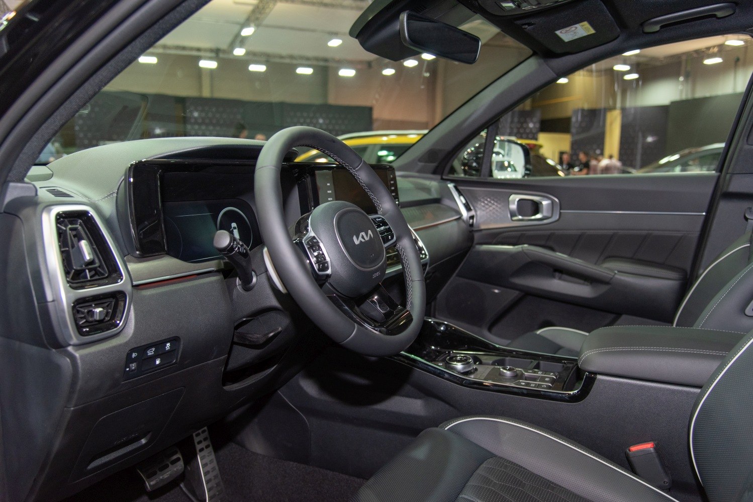 Modern digital dashboard and multifunction steering wheel interior