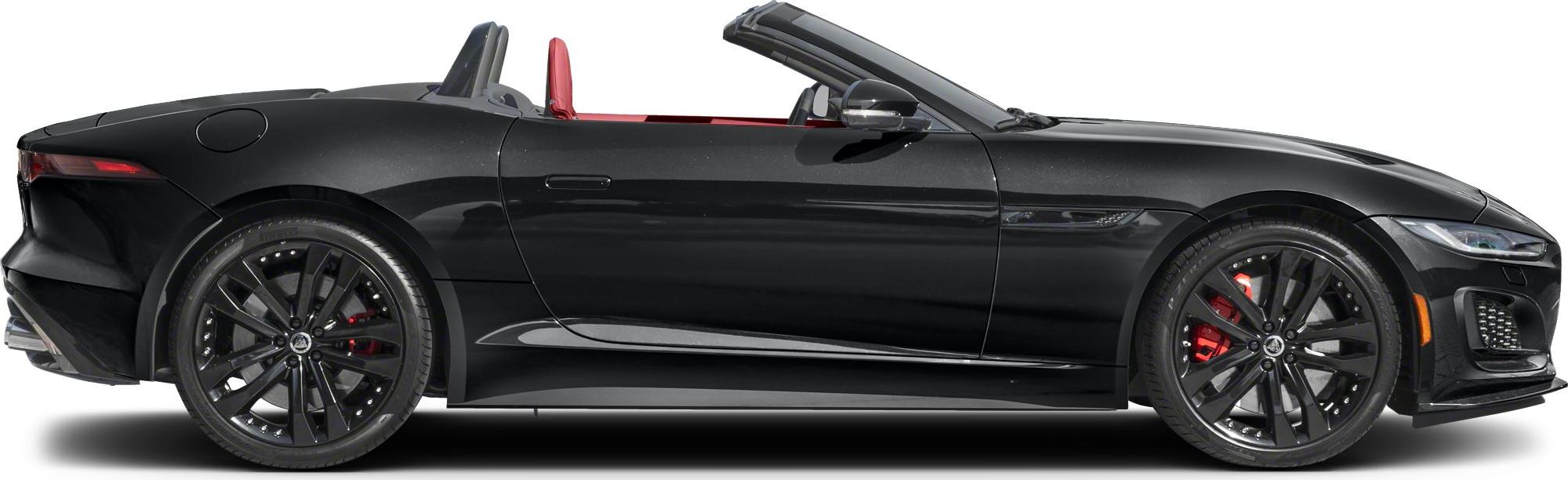 Side view of convertible with black alloy wheels and red brake calipers