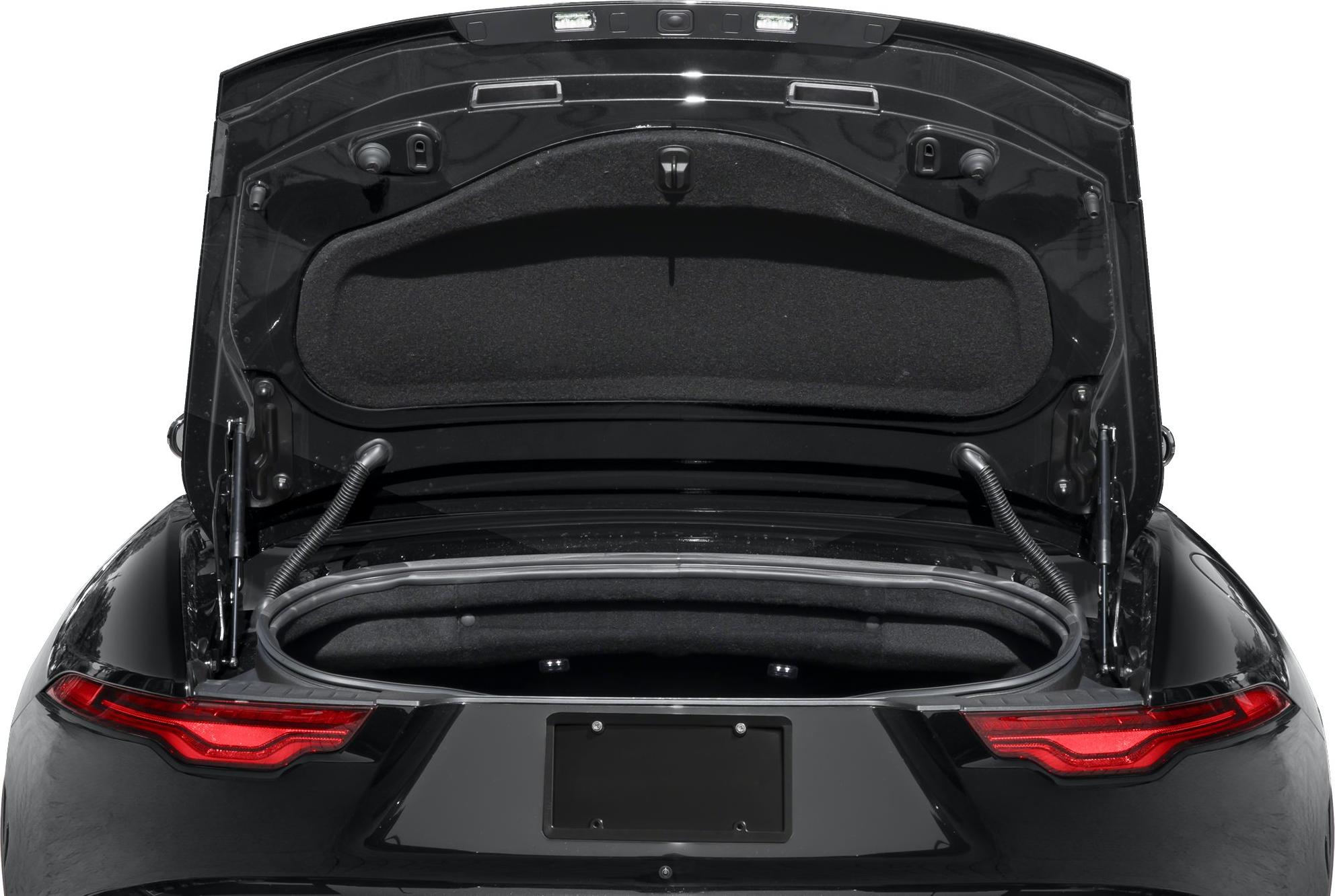 Rear view showing open trunk and taillights of a modern sports convertible