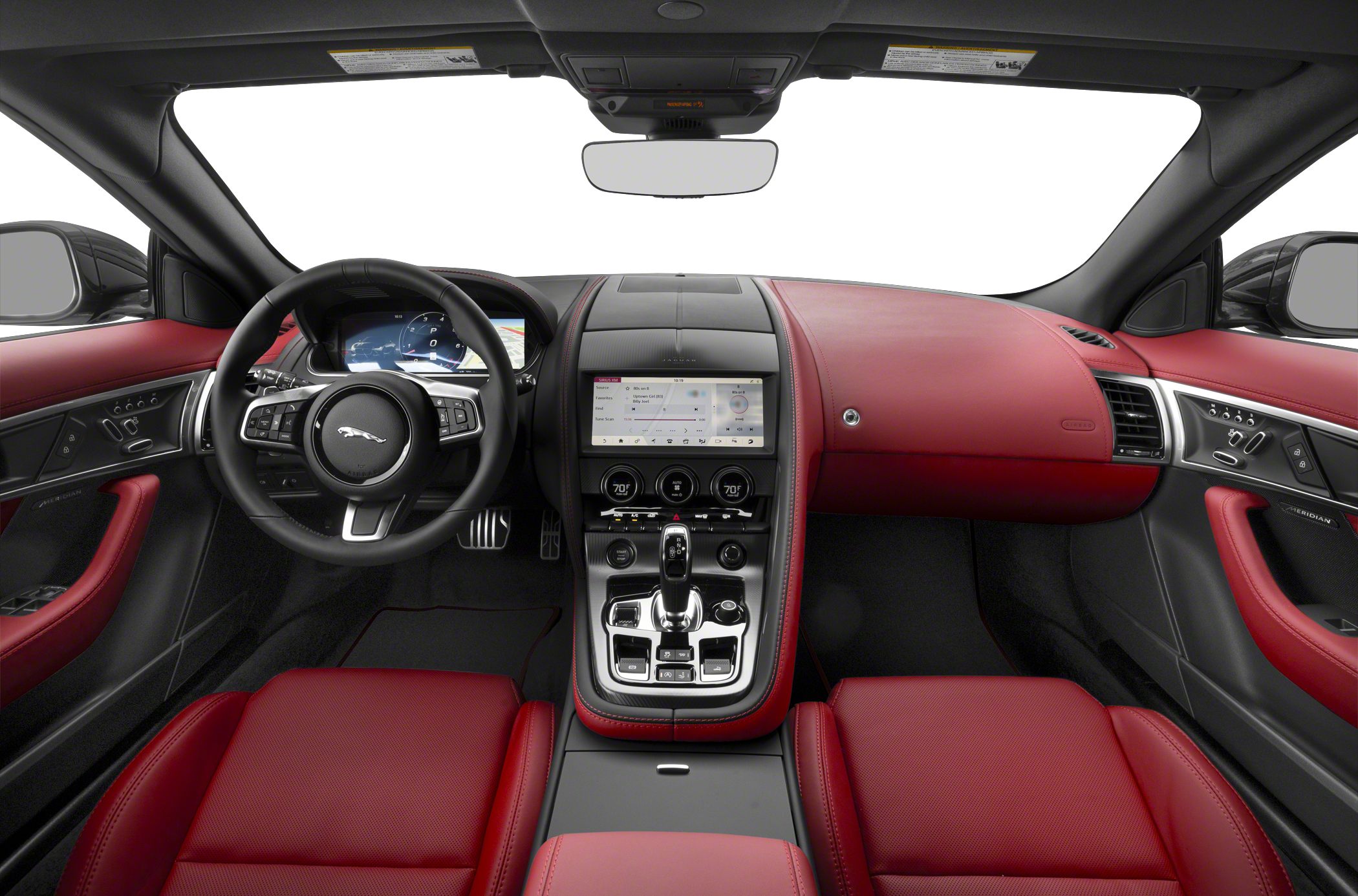 Red leather interior with digital dashboard and infotainment system