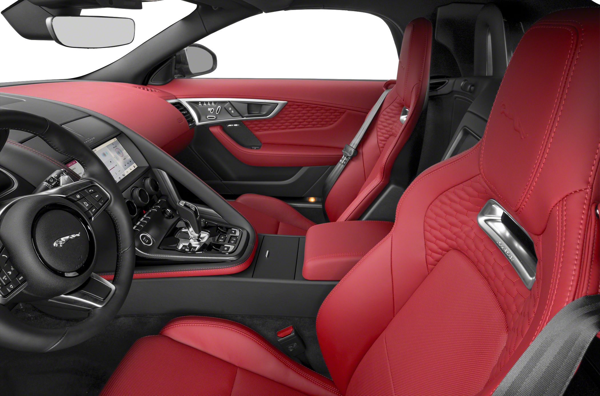 Luxury red leather sport seats and modern dashboard layout