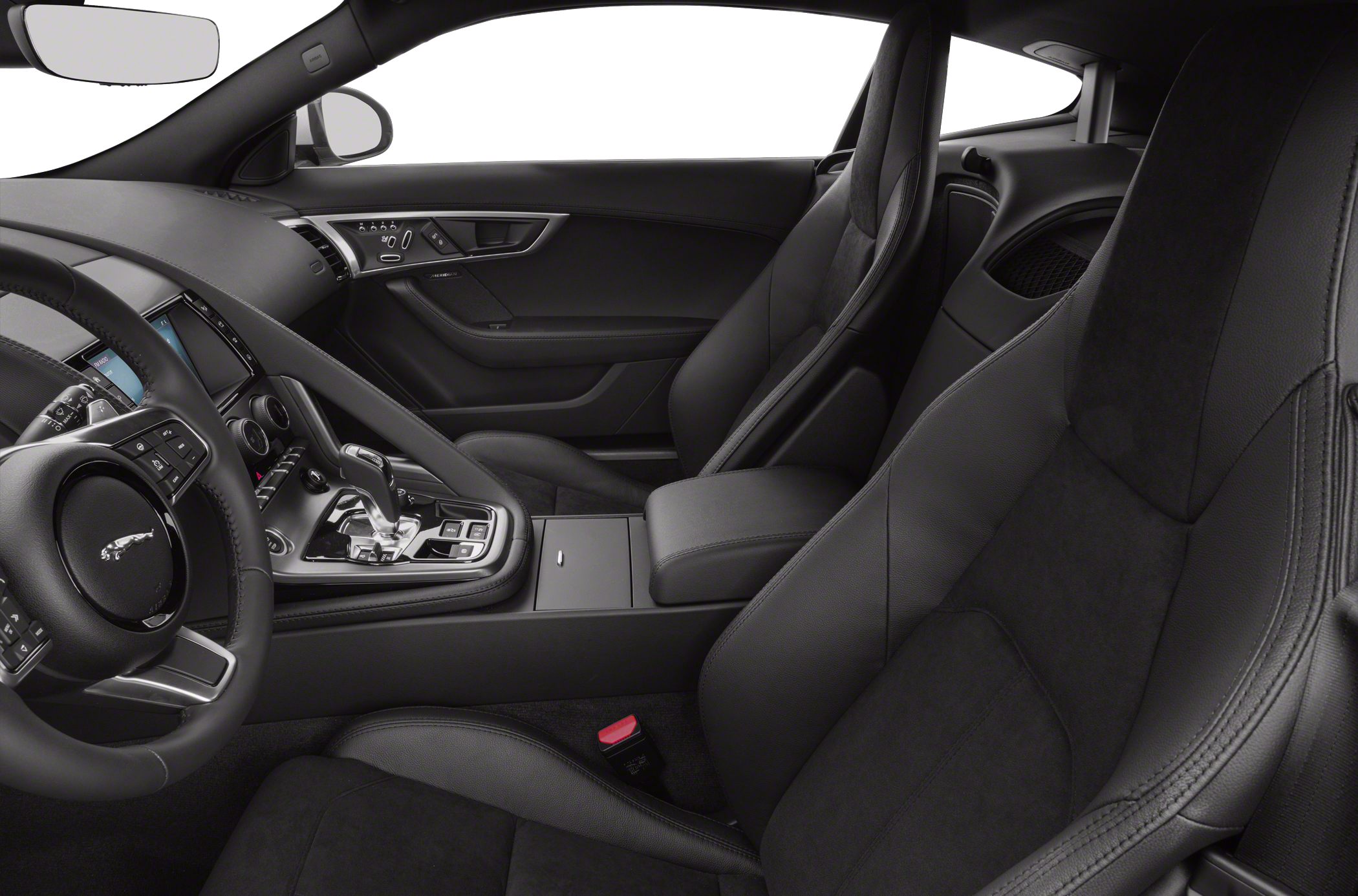 Steering wheel, sports seats, and gear selector details