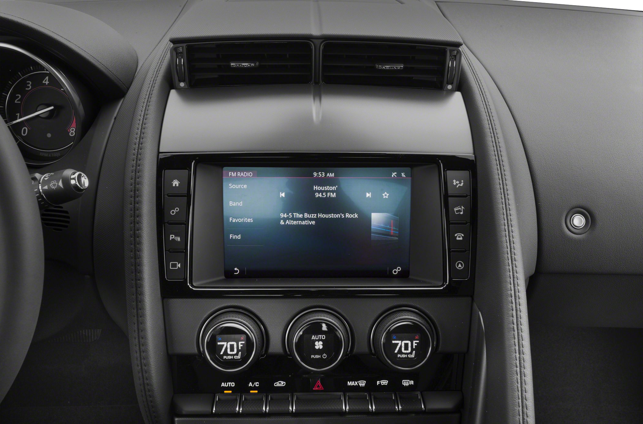 Interior center console with infotainment and climate controls