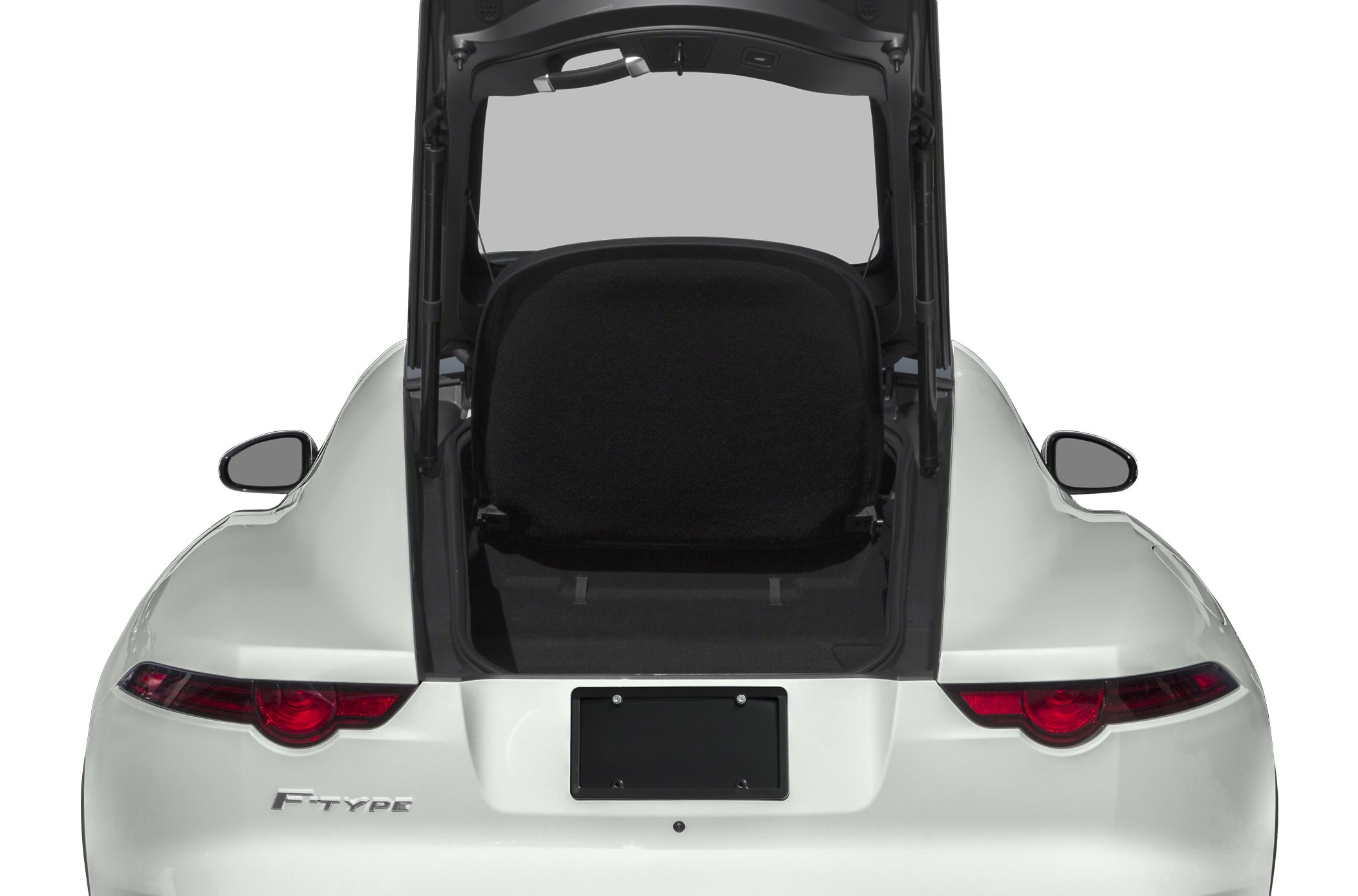 Jaguar F-type Coupe rear with open trunk and distinct tail lights