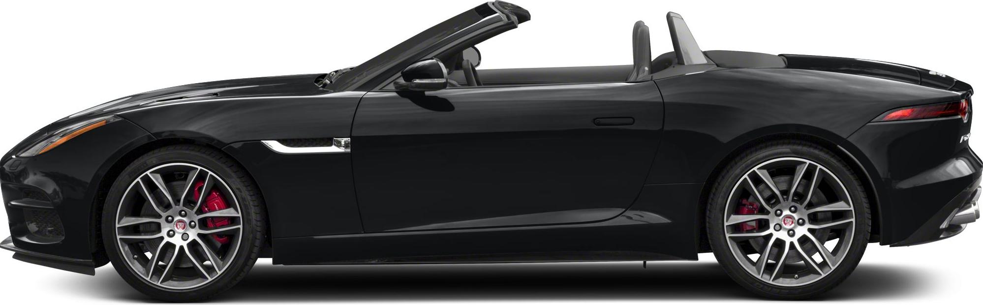 Side profile of convertible sports car with sleek black body and alloy wheels