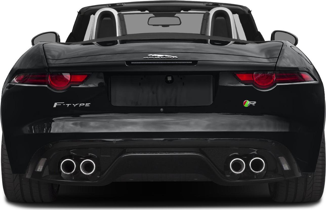 Rear view of convertible sports car with quad exhaust and distinct tail lights