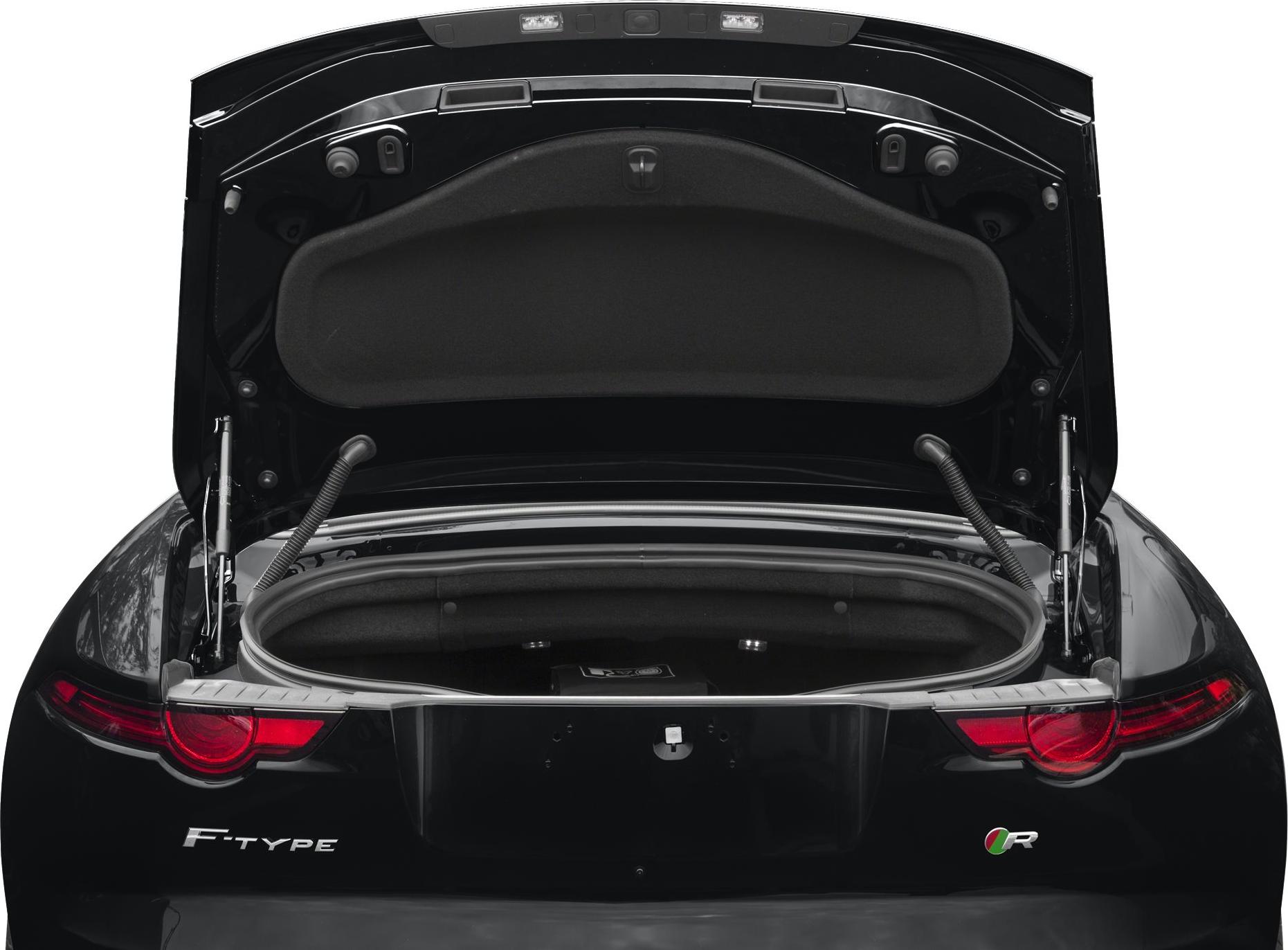 Open rear trunk with visible taillights and trunk interior of a sports convertible