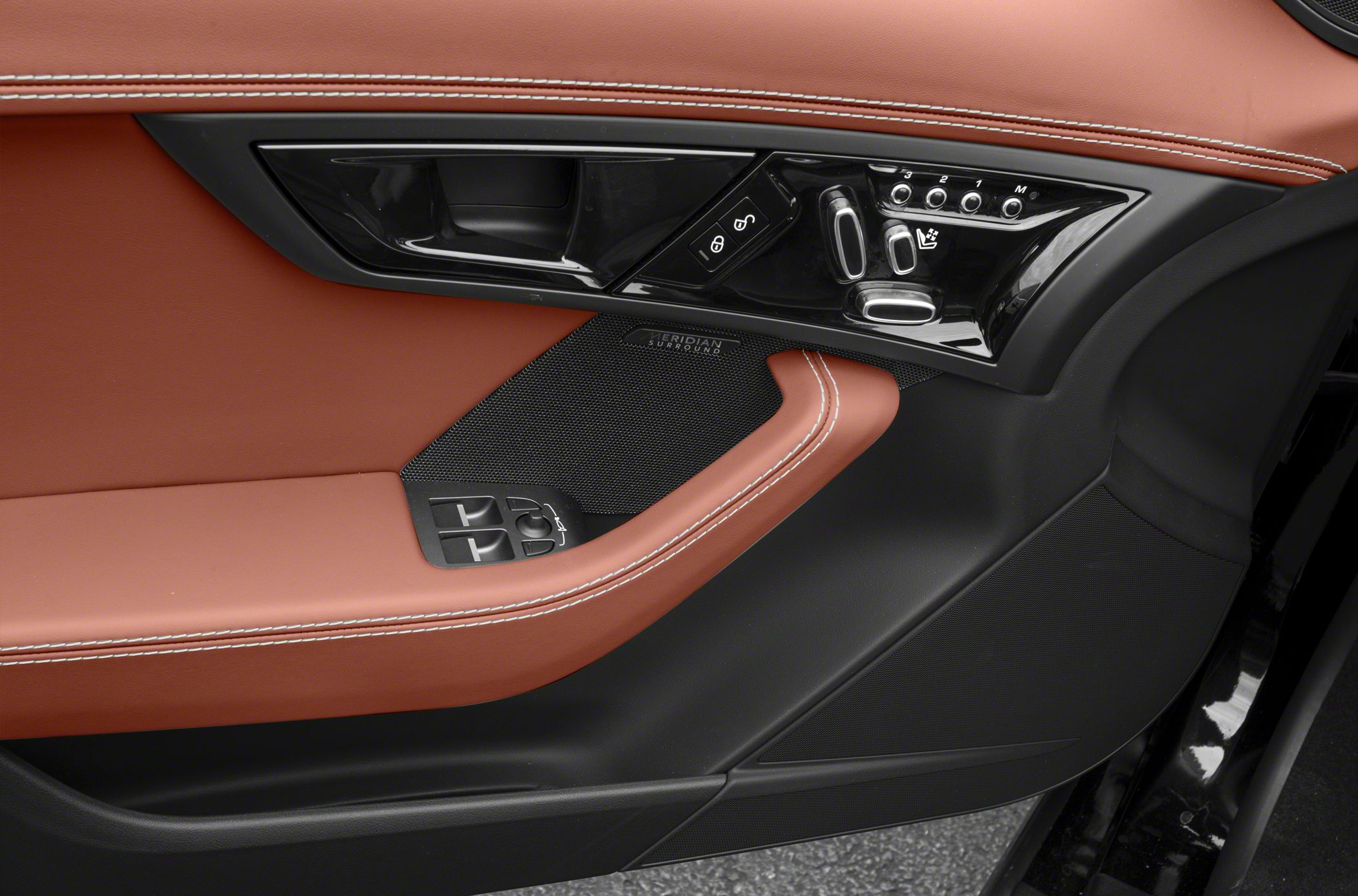 Leather door panel with control switches and Meridian speaker