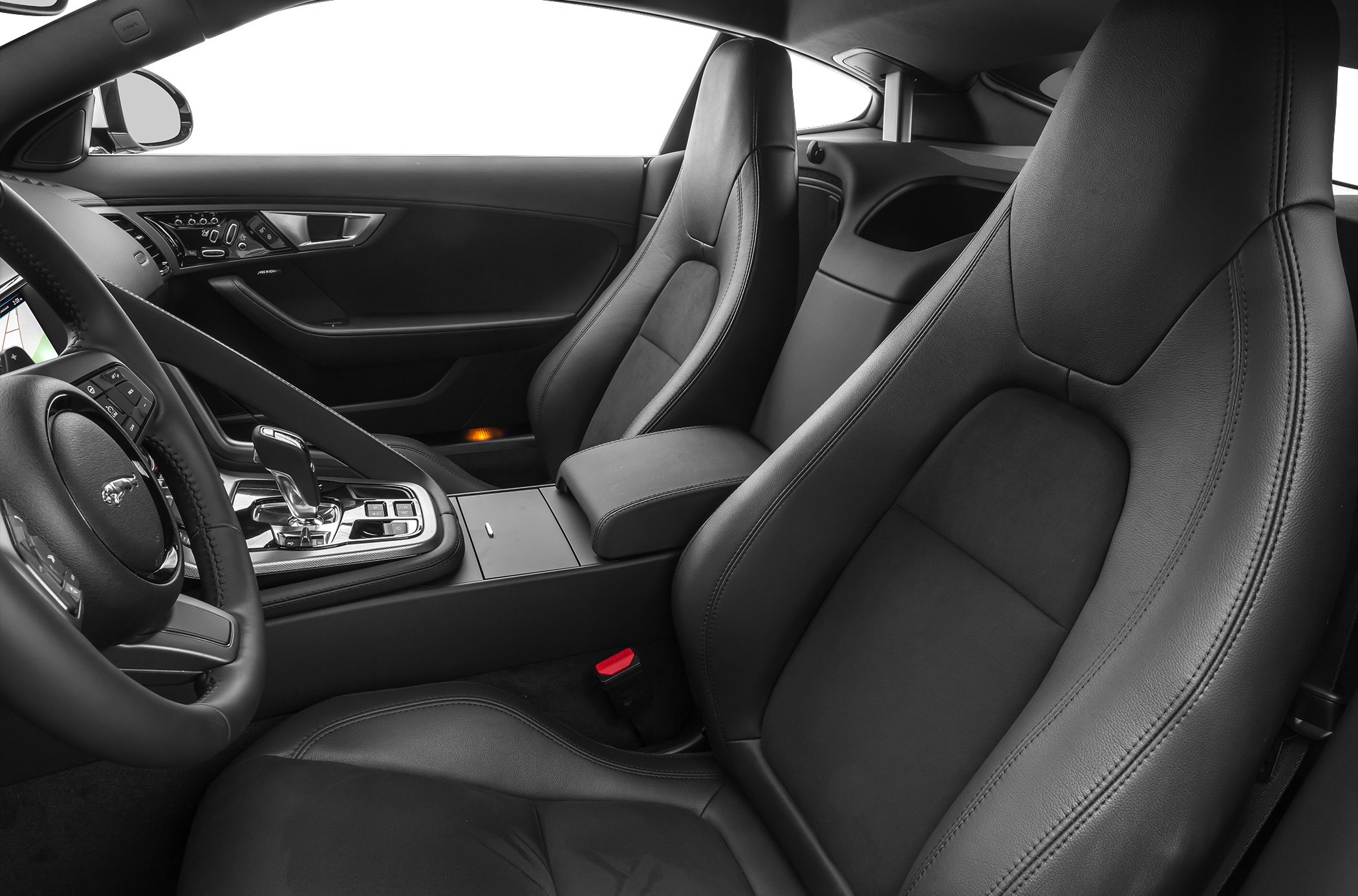 Black leather sport seats and modern car interior with center console