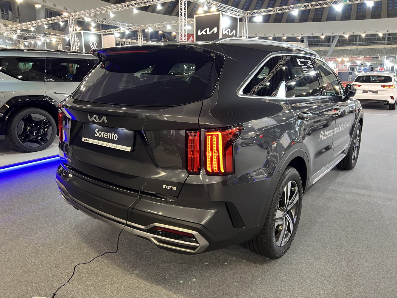 Rear view with LED tail lights and hybrid badge.