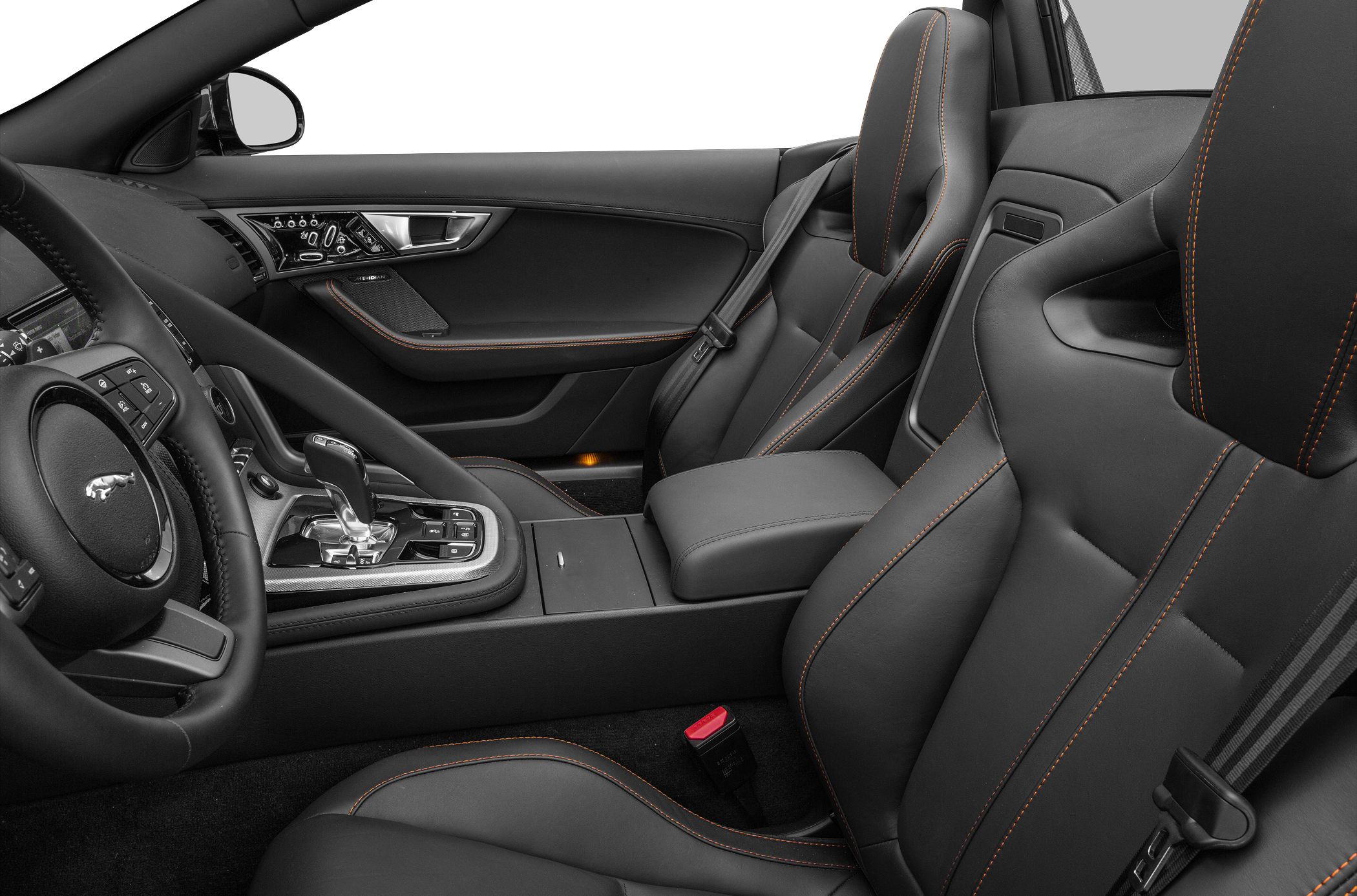 Luxury sports car interior with leather seats and advanced console controls