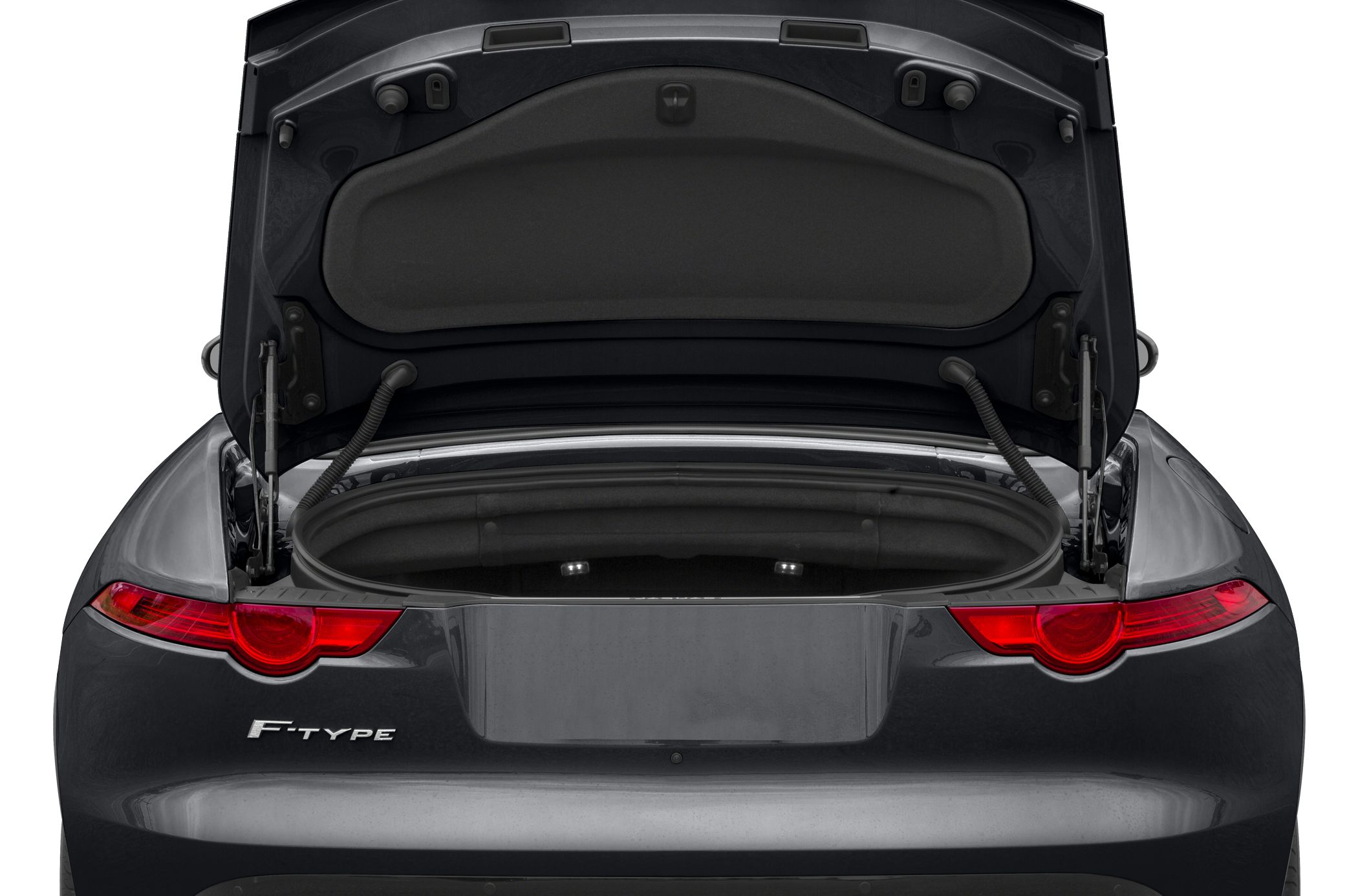 Rear view with open trunk and prominent sleek taillights