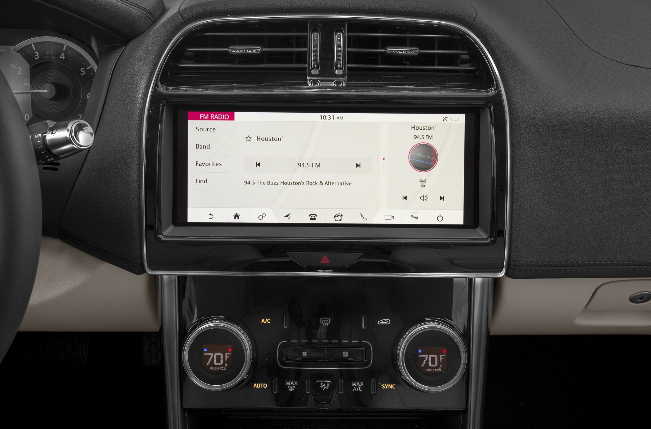 Car infotainment touchscreen and dual-zone climate controls