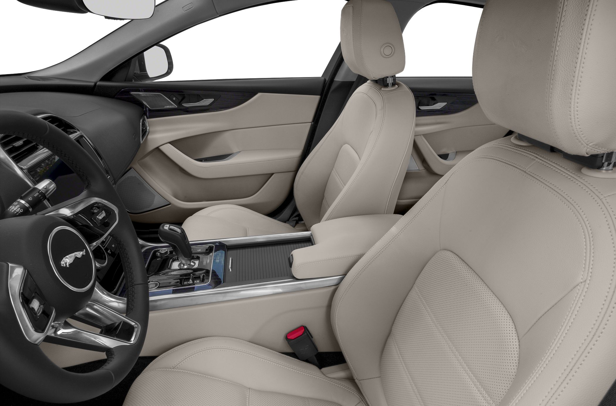 Beige leather seats and modern center console with gearshift