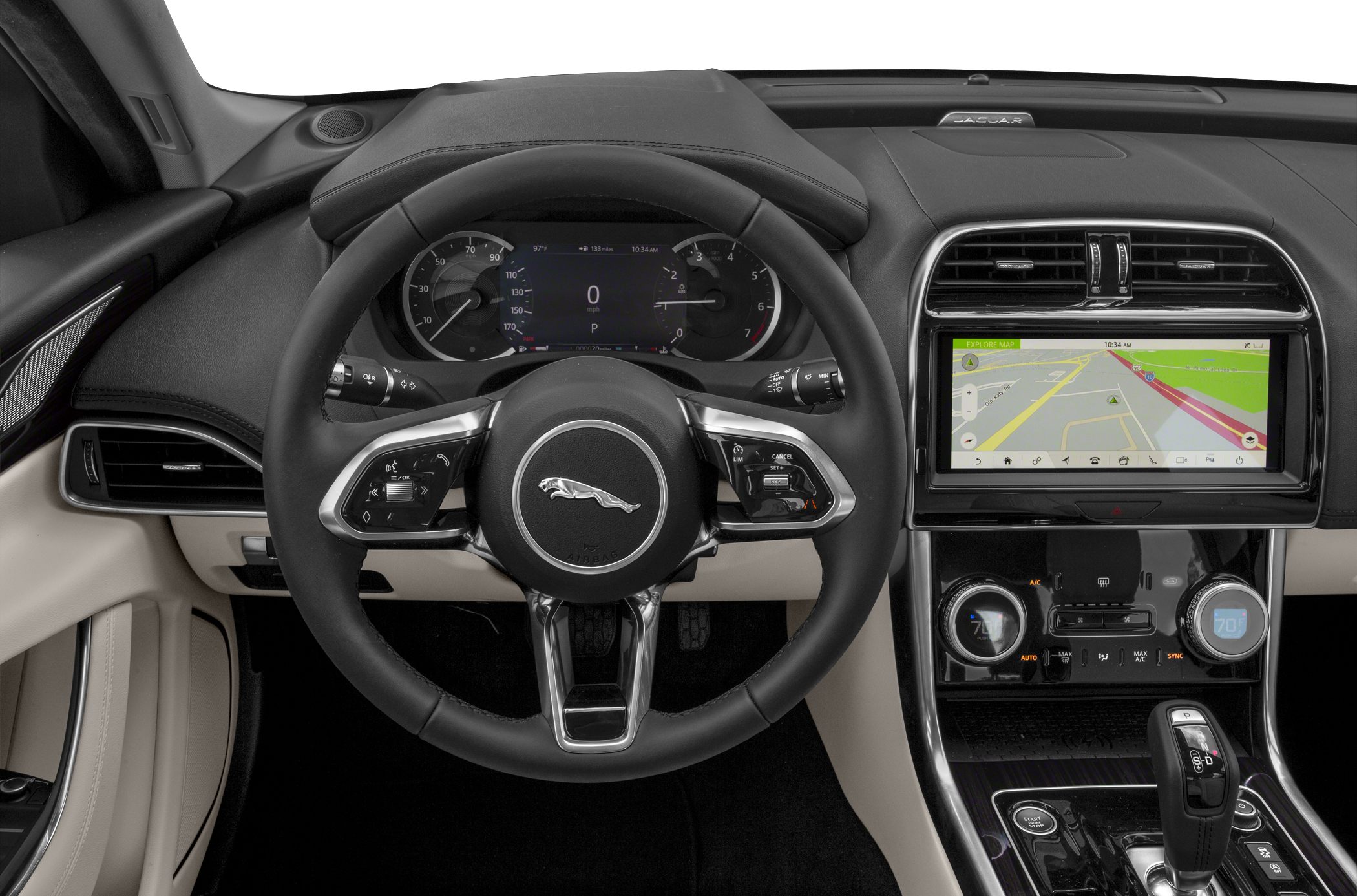 Digital instrument cluster and infotainment touchscreen with steering wheel controls