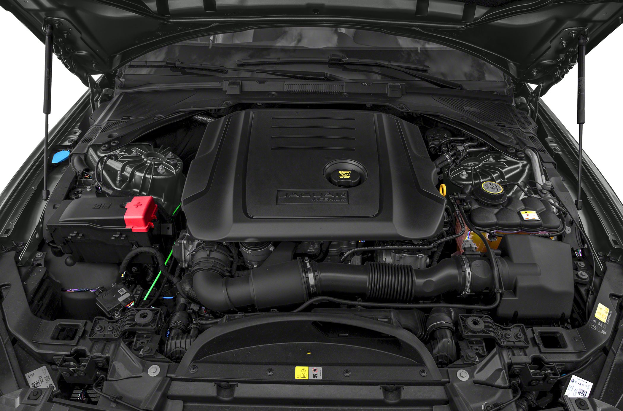 Engine compartment with large engine cover and air intake system