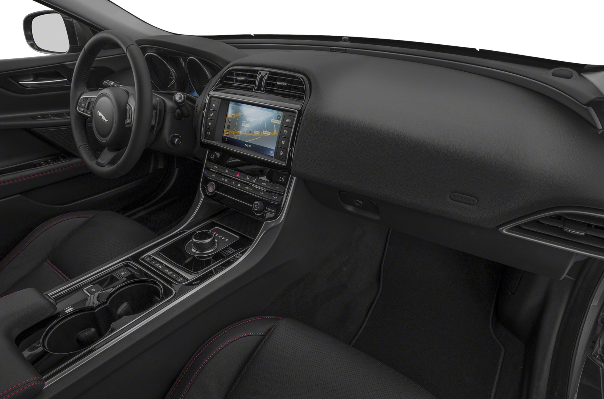 Interior dashboard with touchscreen and rotary gear selector
