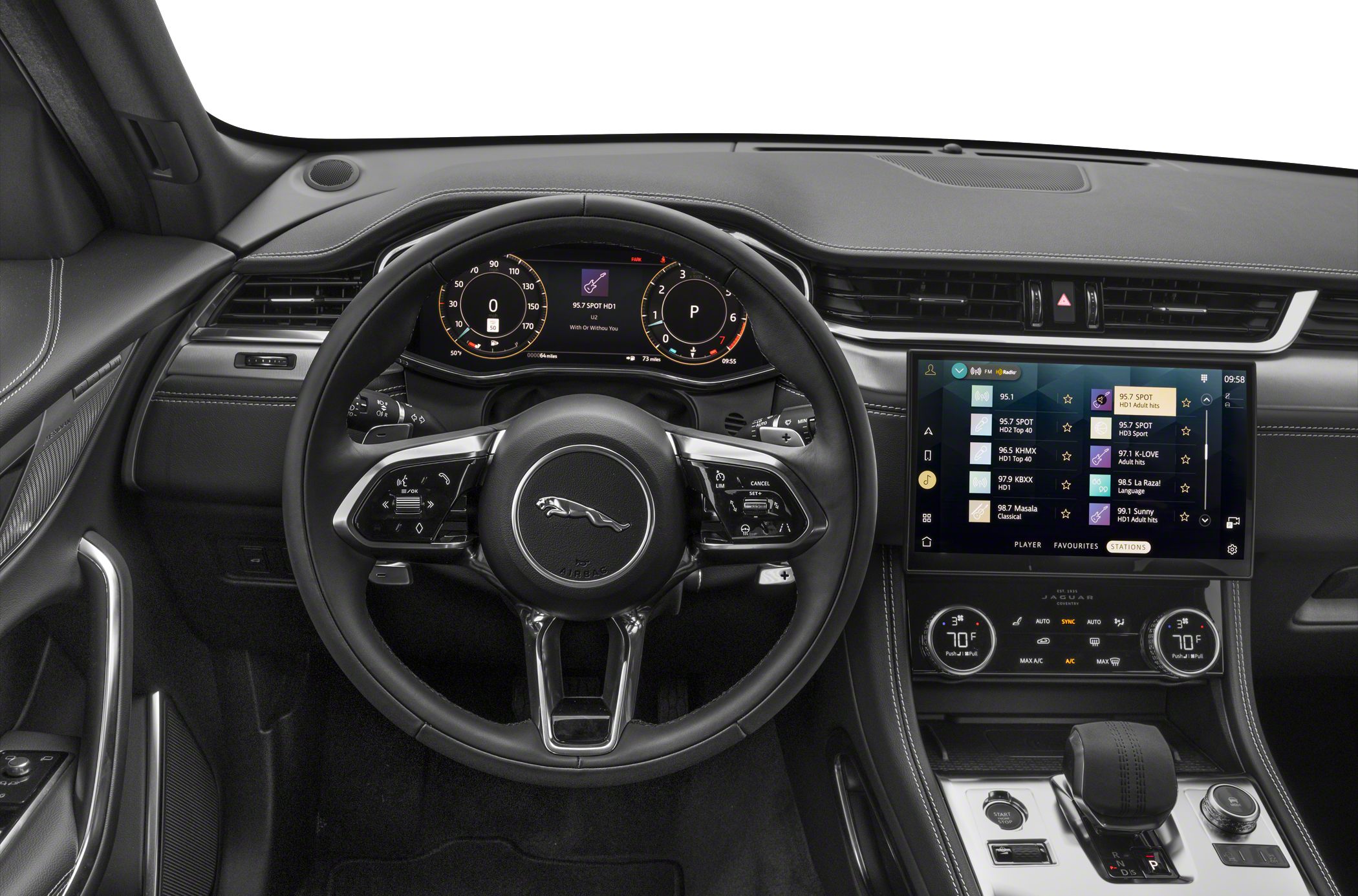 Digital instrument cluster and touchscreen infotainment with climate controls