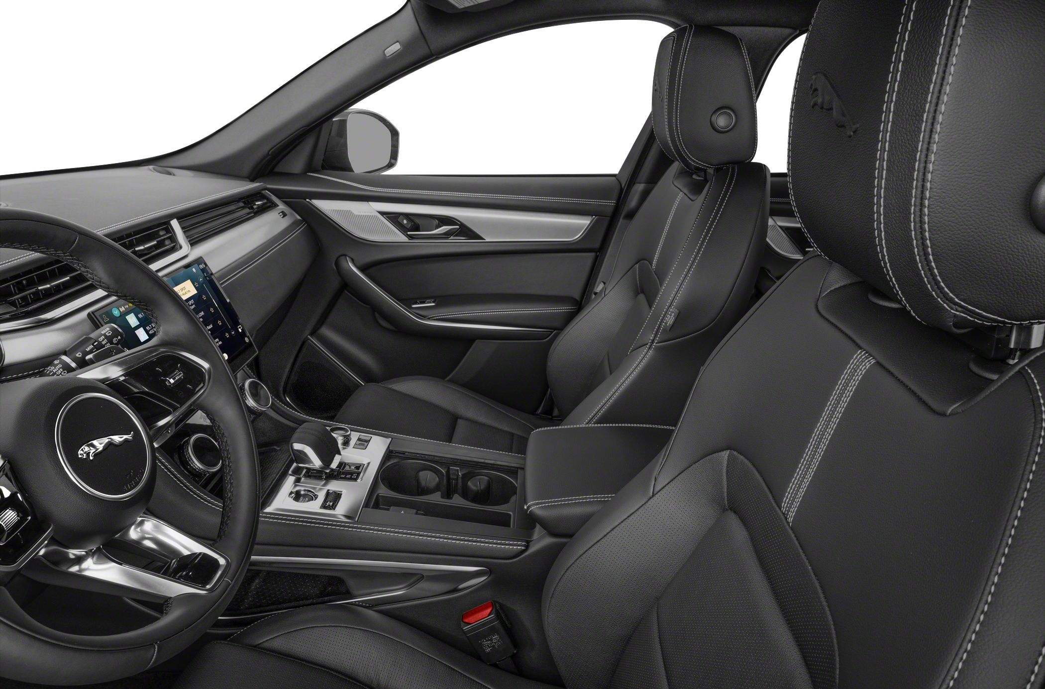 Luxury SUV interior with leather seats and advanced digital displays
