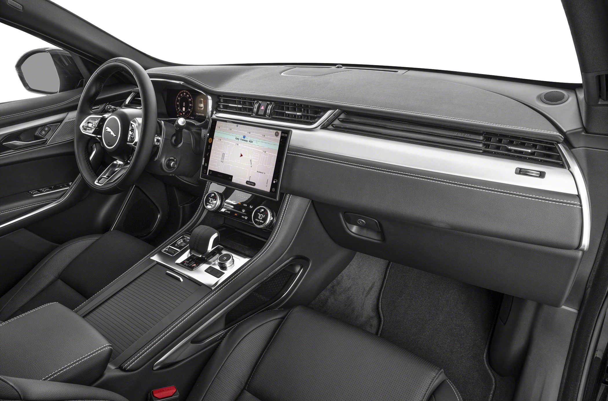 Modern dashboard with touchscreen infotainment and luxury interior