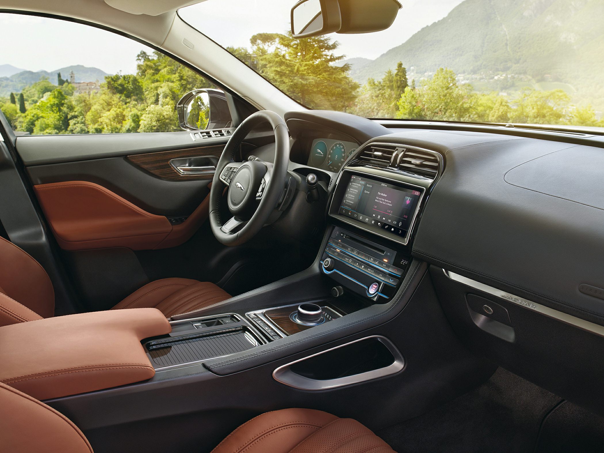 Luxury cabin with digital dashboard and touchscreen infotainment