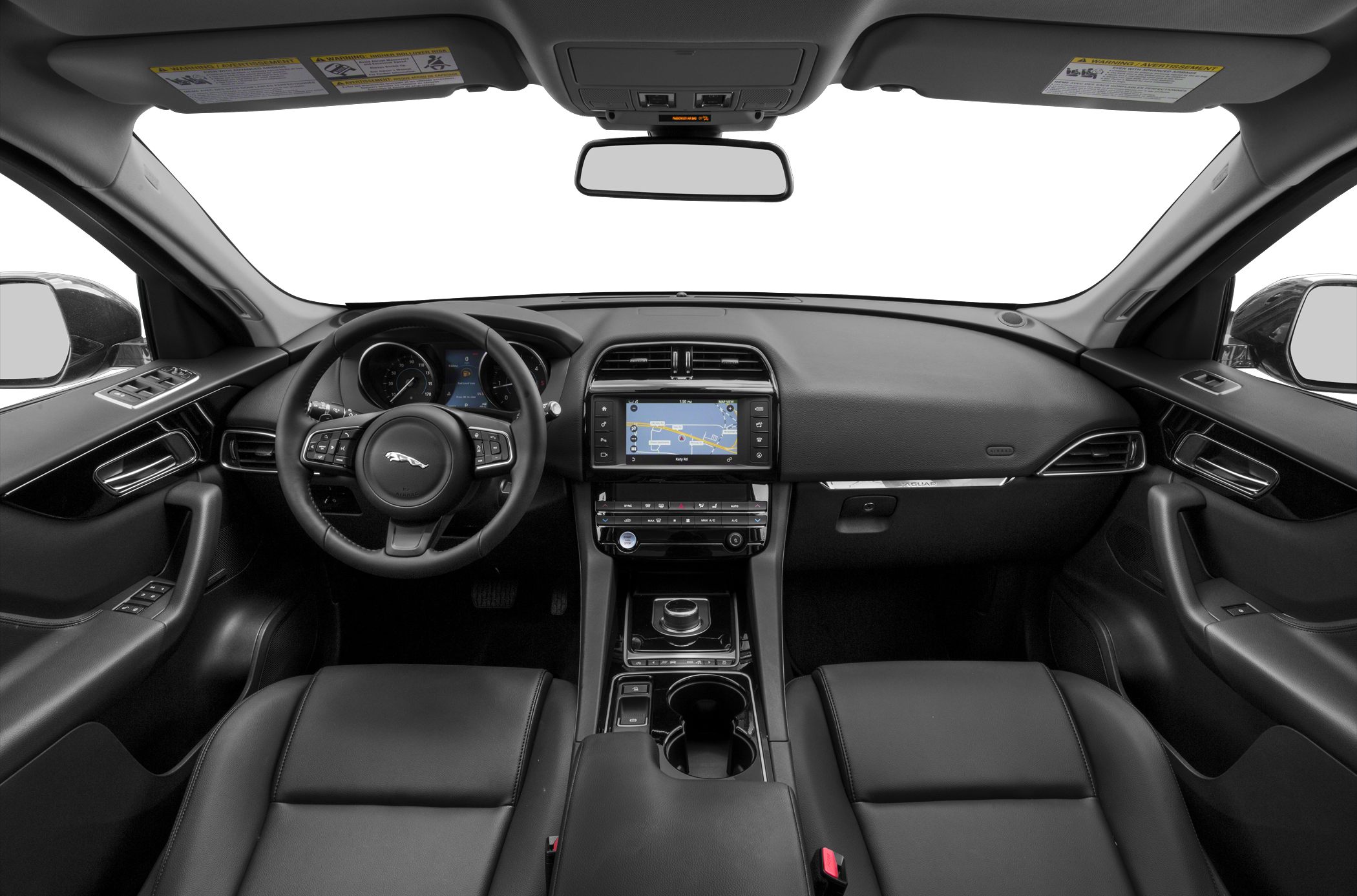 Modern interior with touchscreen dashboard and multifunction steering wheel