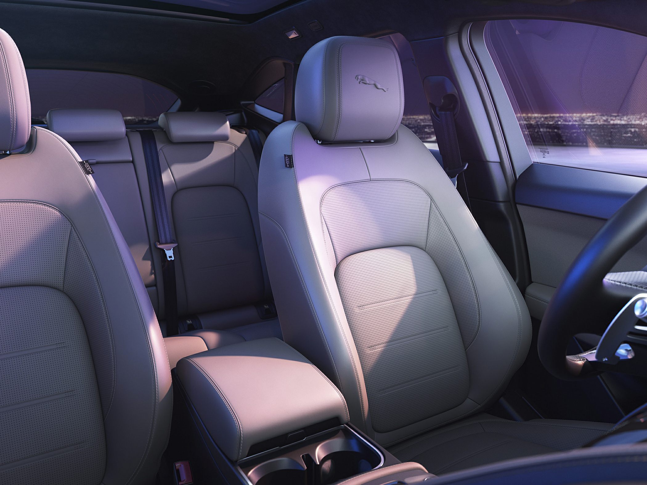 Luxury leather front seats with jaguar logo and spacious rear seating