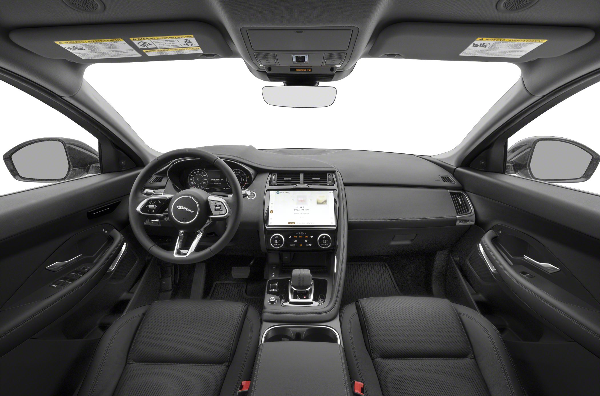 Dashboard and steering wheel with digital displays and touchscreen controls