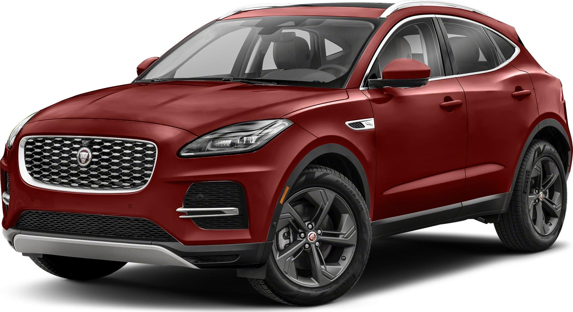 Front and side view of red SUV with distinctive grille and sleek headlights