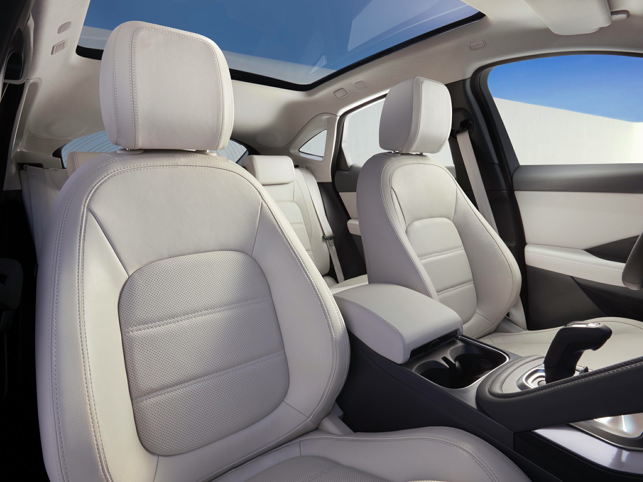 Light leather front seats with panoramic sunroof