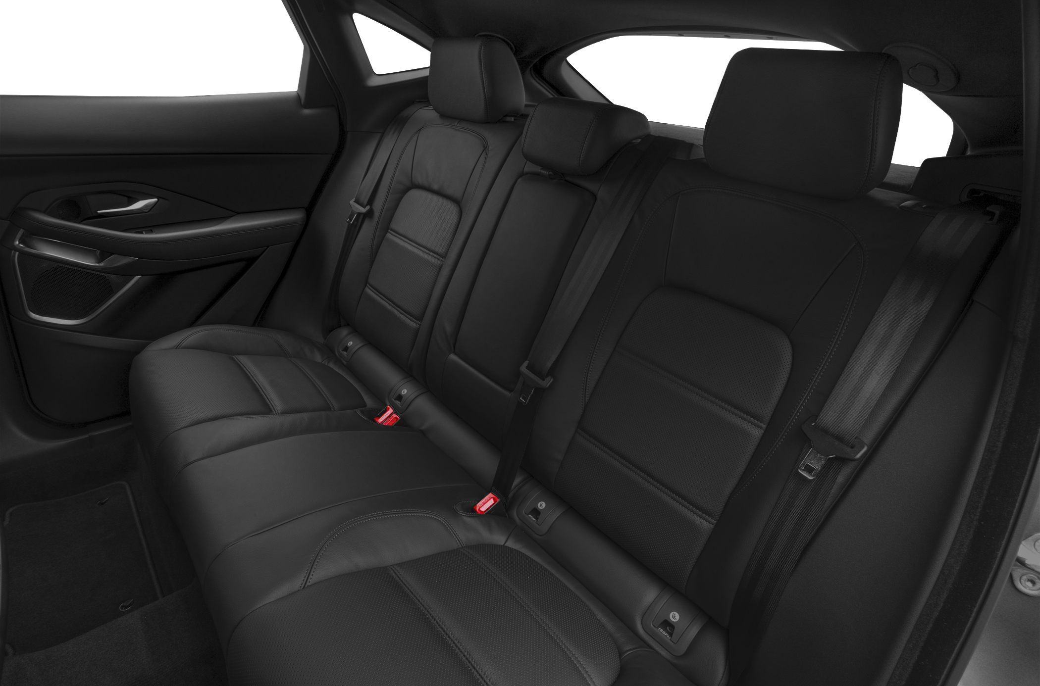 Black leather rear seats with headrests and seatbelts