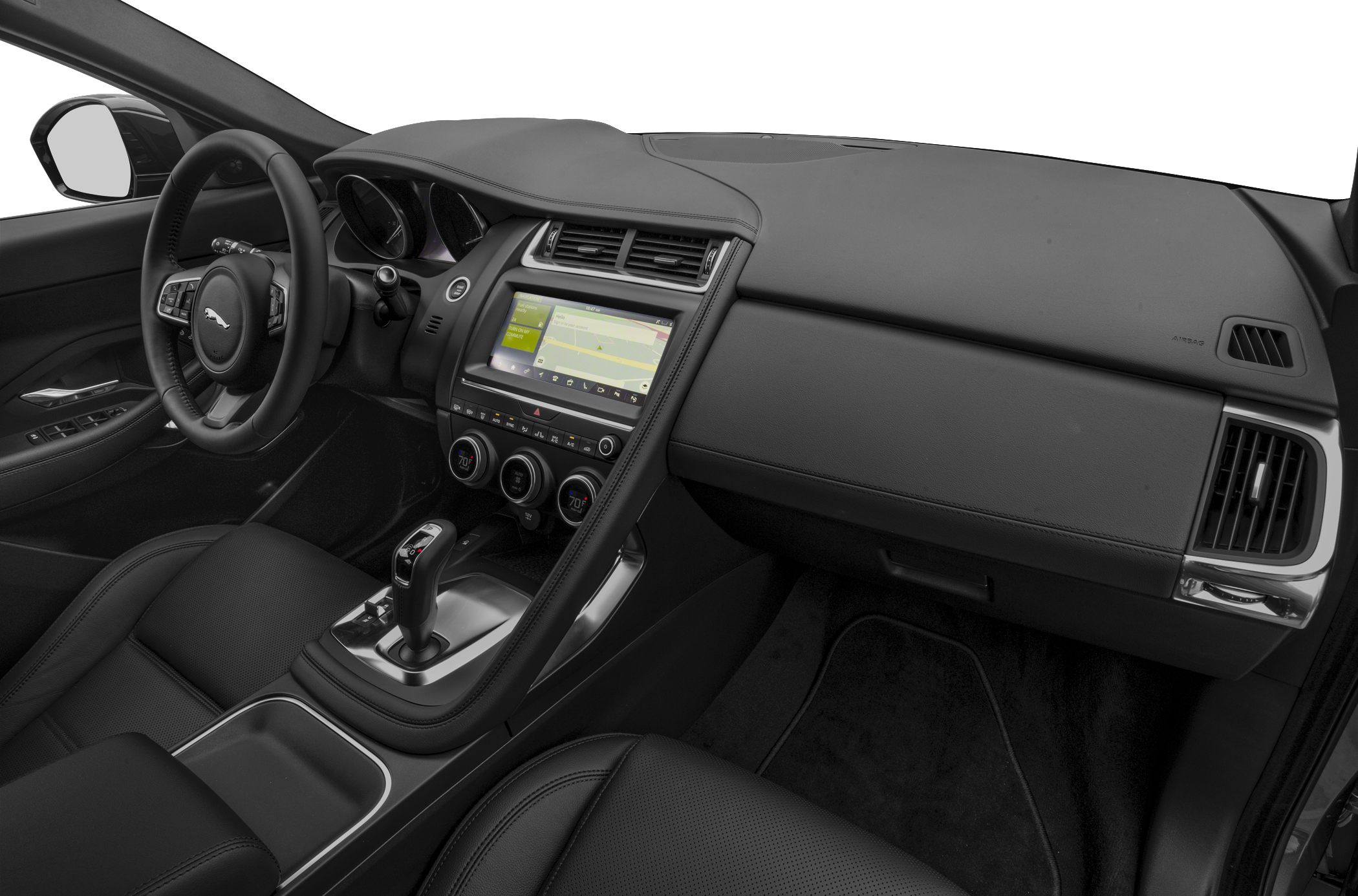 Modern car interior with dashboard touchscreen and center console