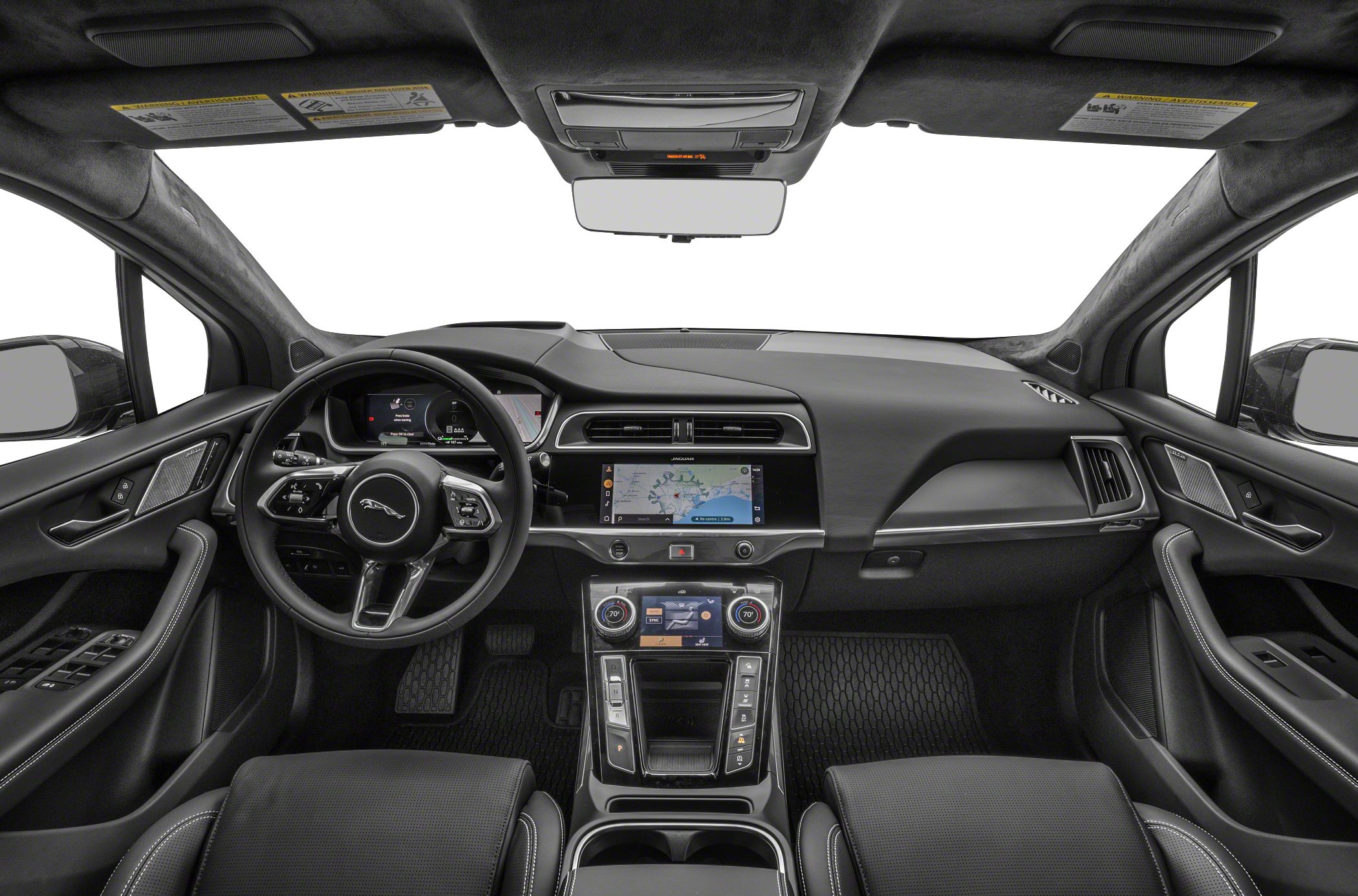 Digital dashboard and dual touchscreen center console in a modern electric vehicle interior