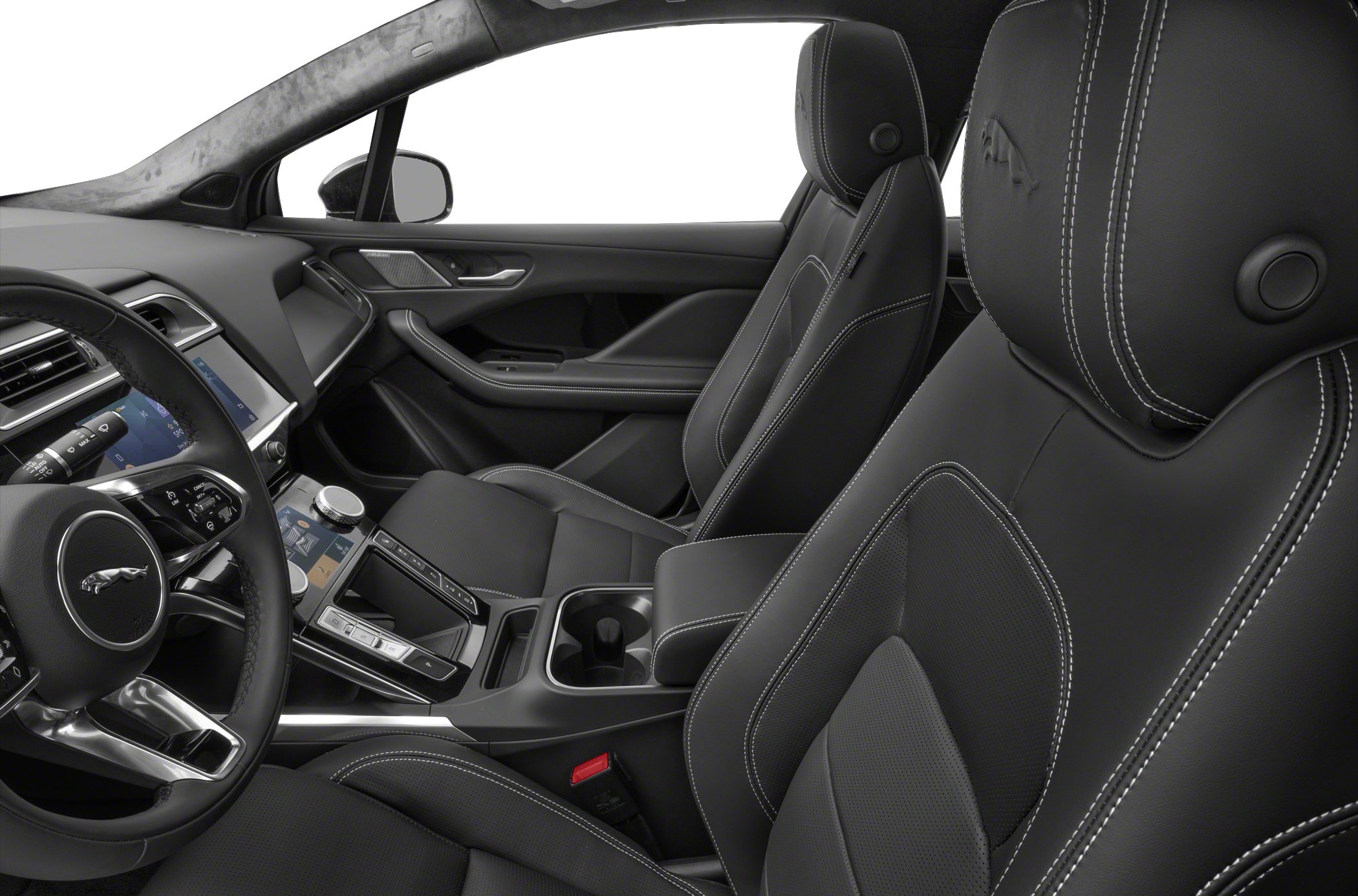 Premium leather seats with Jaguar logo and advanced touchscreen controls