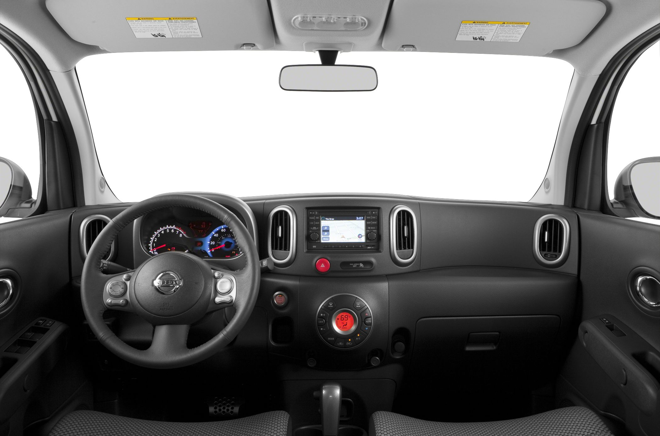 Dashboard with digital instruments and circular climate control interface
