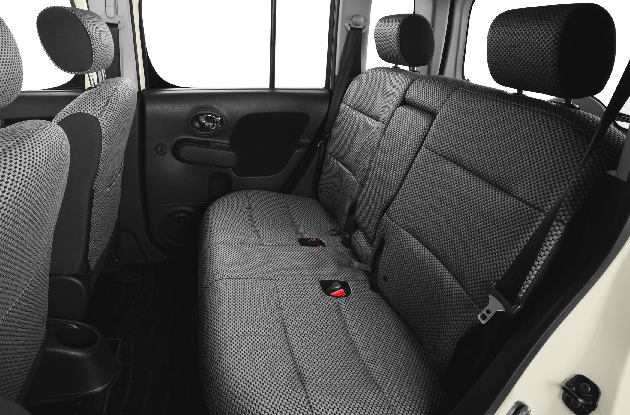Rear seat fabric upholstery with headrests and seatbelts