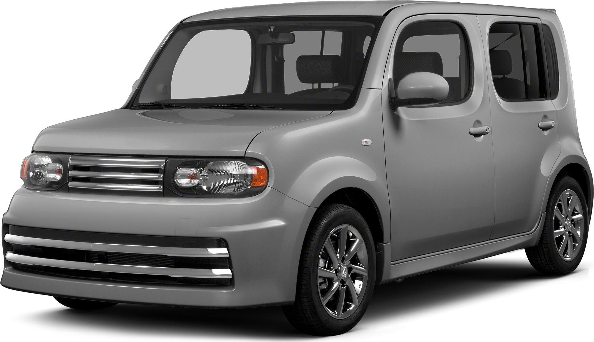 Front side view of a uniquely boxy car with compact dimensions and distinct wheel design