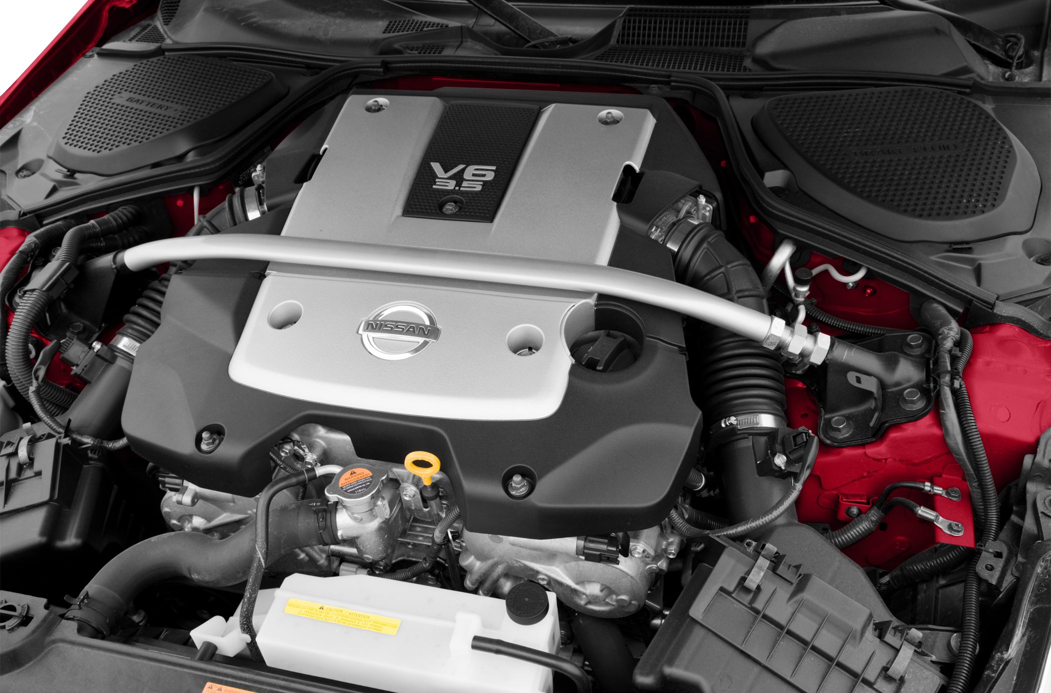 3.5L V6 engine with Nissan logo and engine cover.